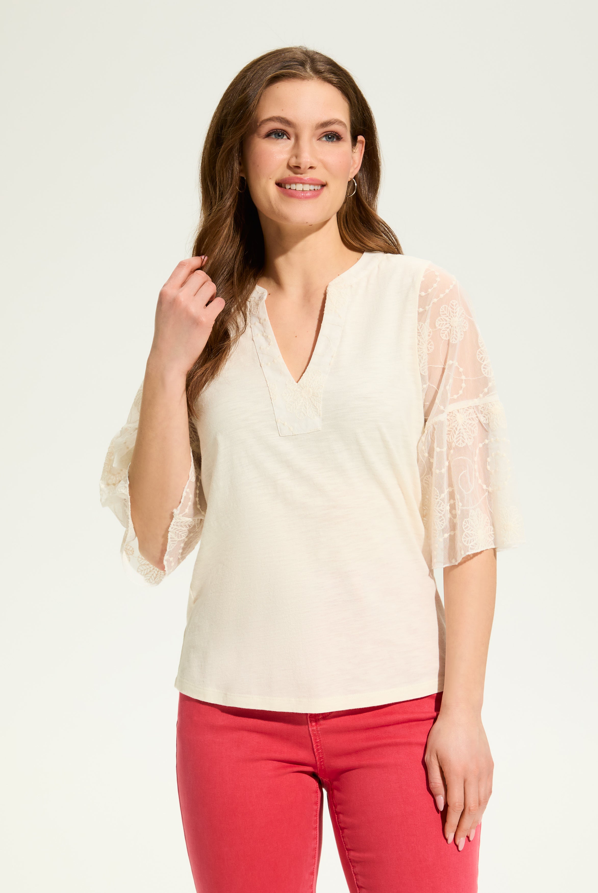 Mesh Bell Sleeve Top