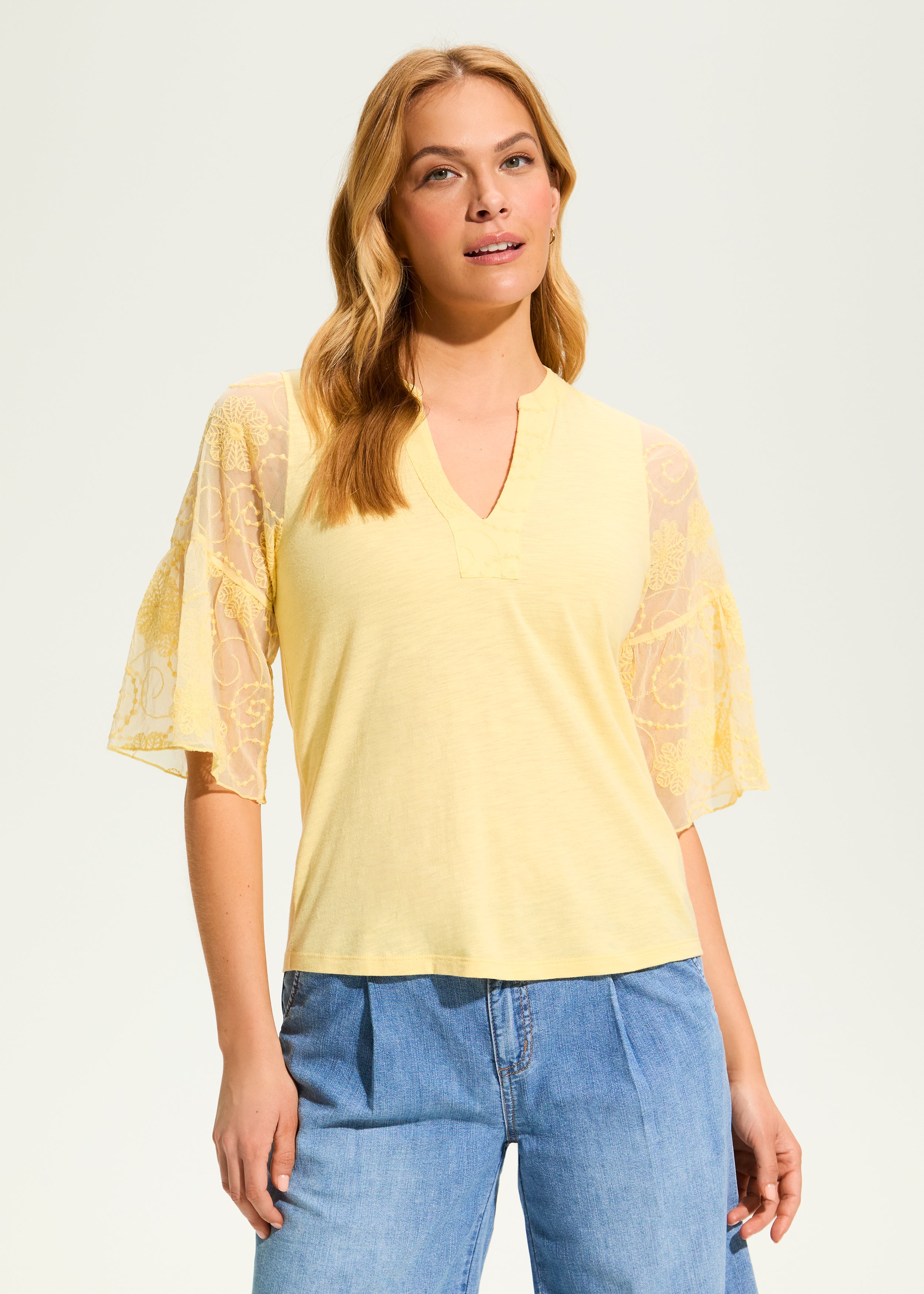 Mesh Bell Sleeve Top