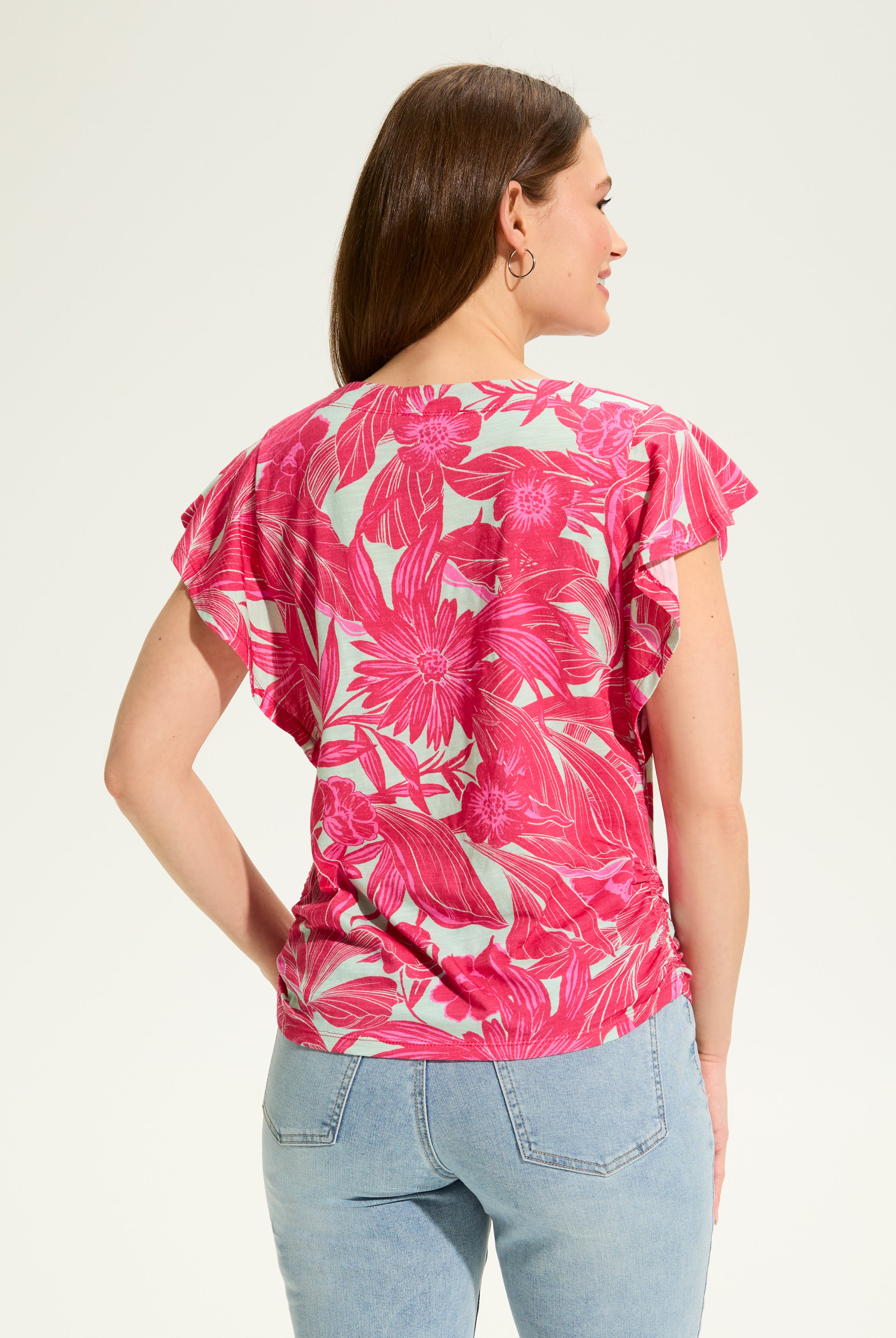 Flutter Sleeve Side Ruche Top