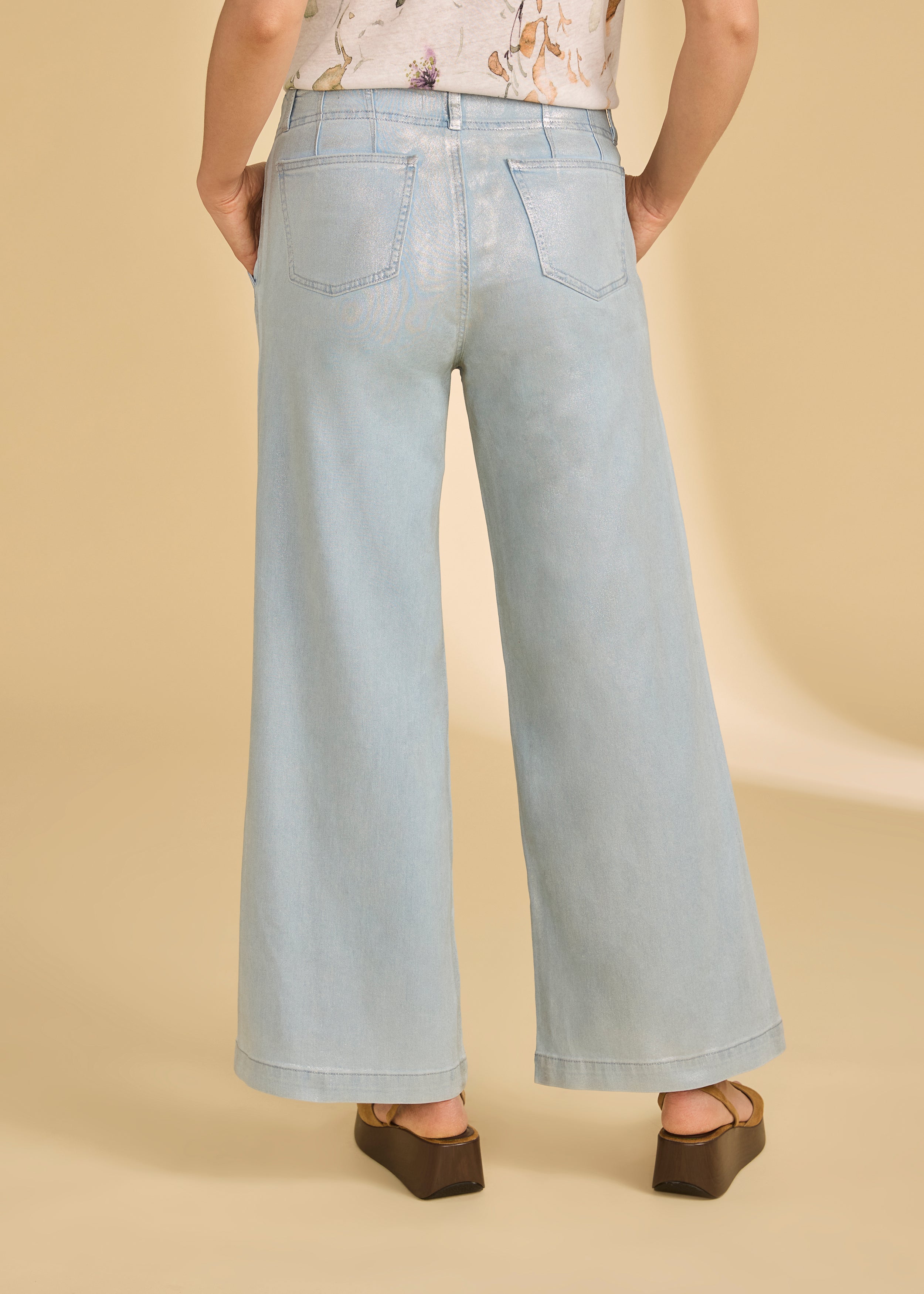 Back view of lime Christina trousers featuring patch pockets by French Dressing Jeans (FDJ)