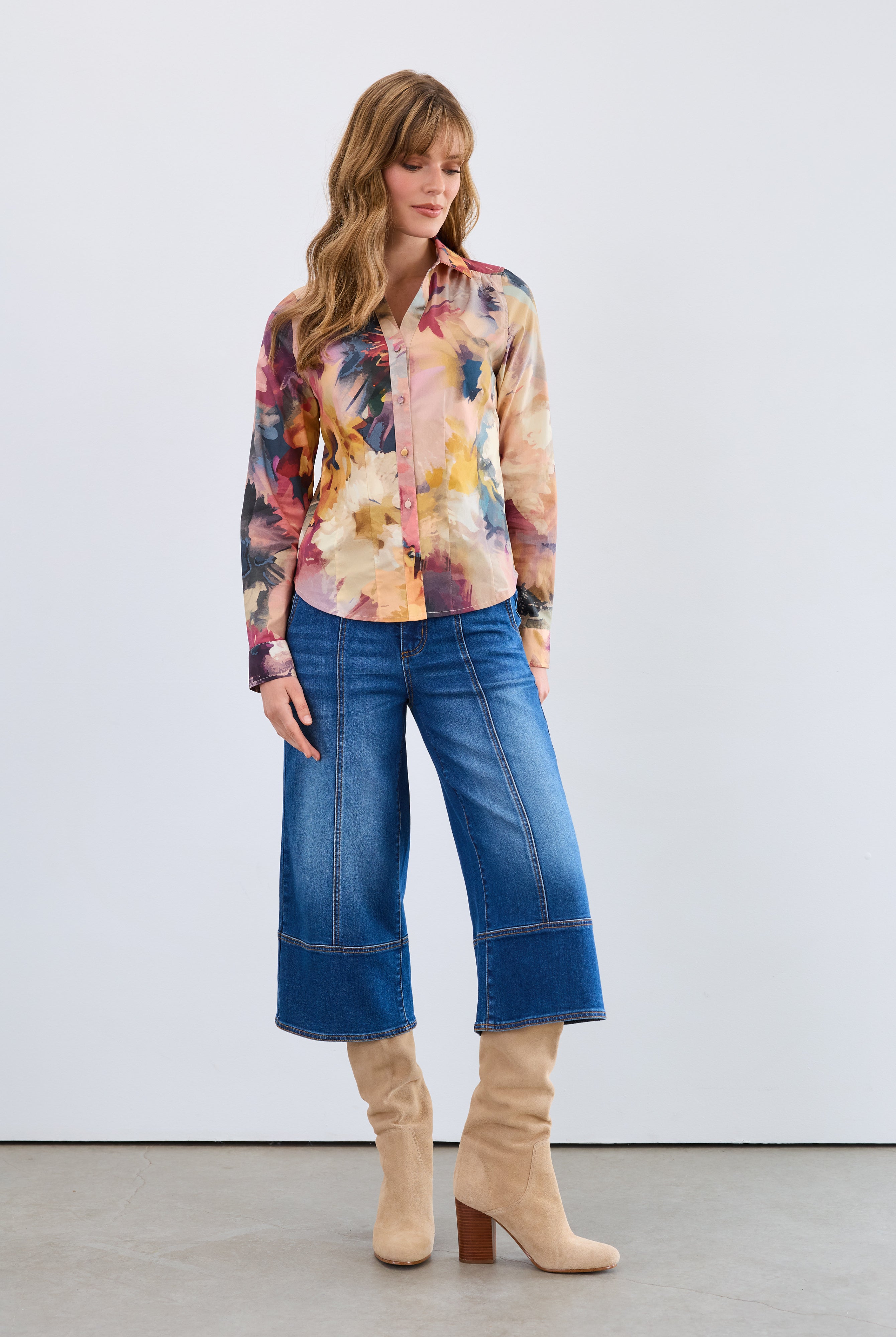 Long sleeve split neck shirt