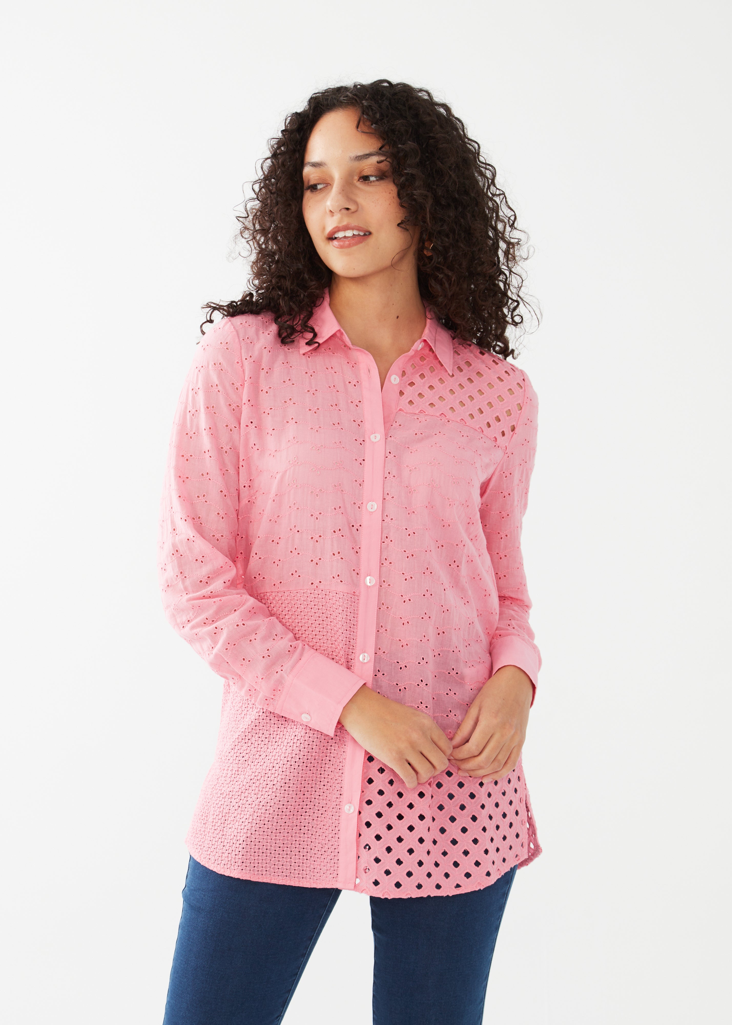 PATCHWORK EYELET TUNIC SHIRT