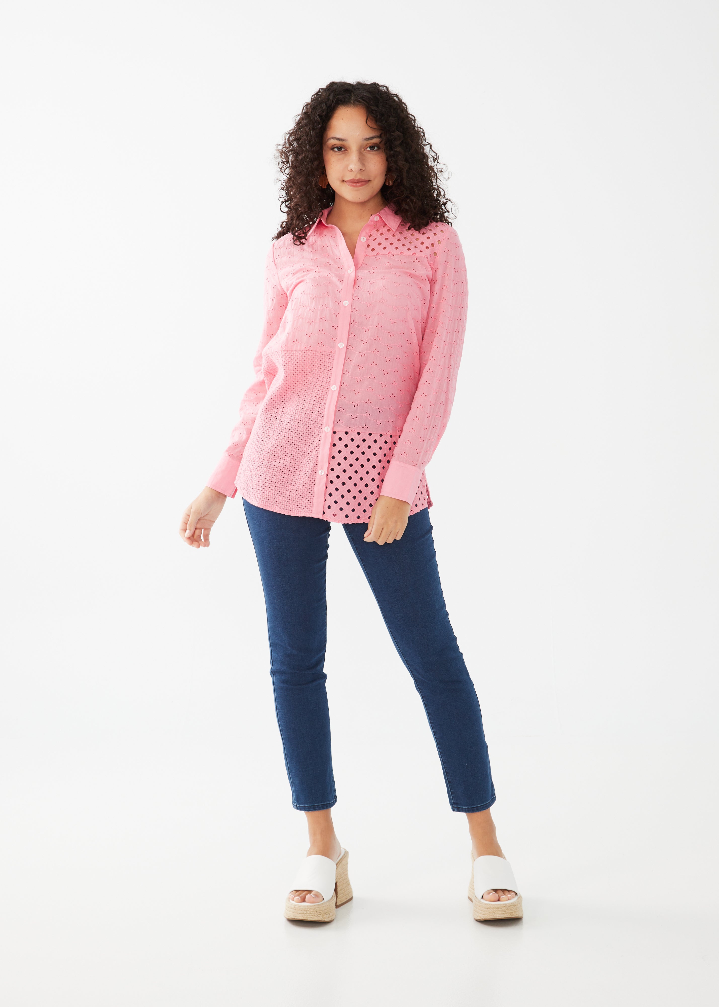 PATCHWORK EYELET TUNIC SHIRT