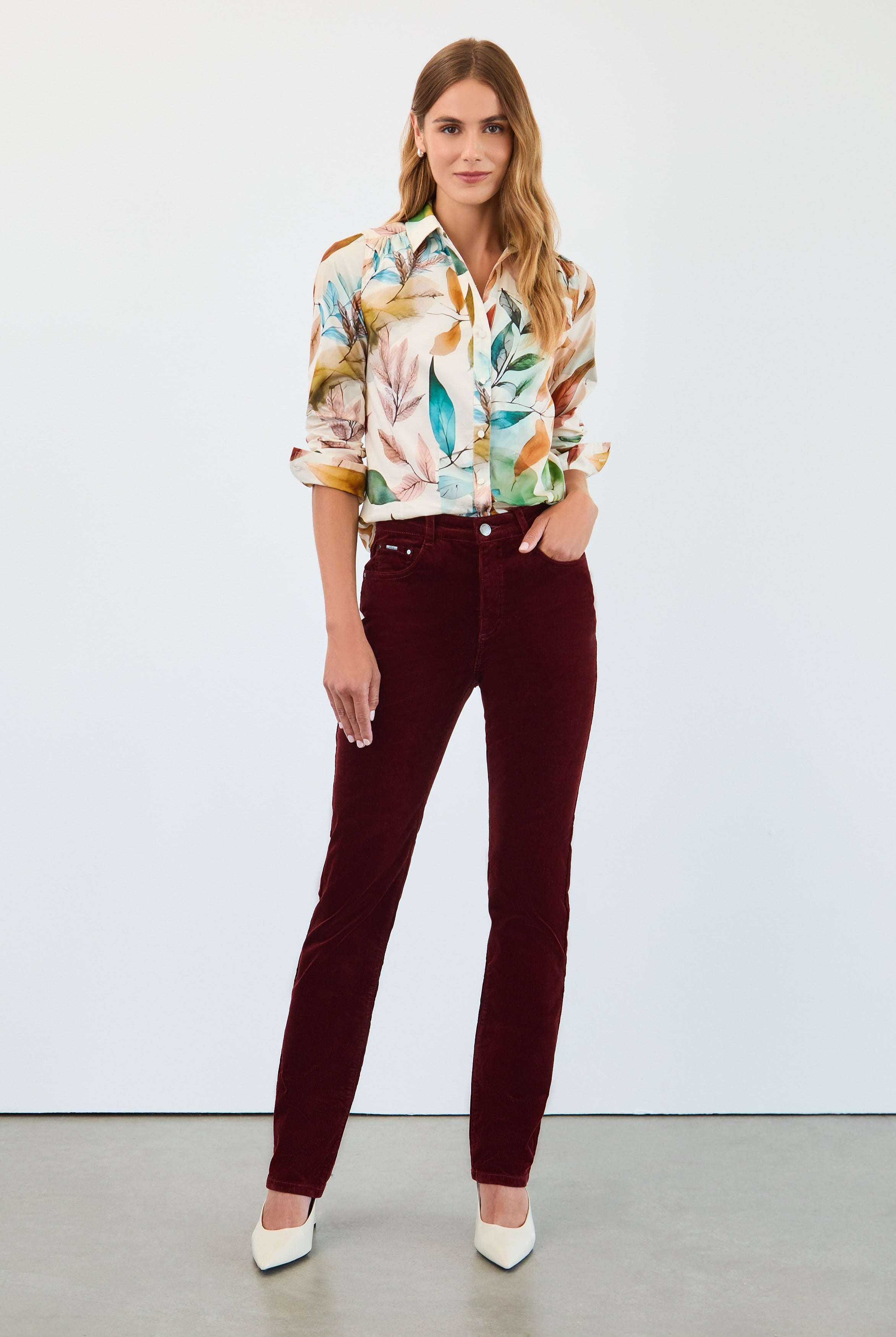 Long sleeve split neck shirt