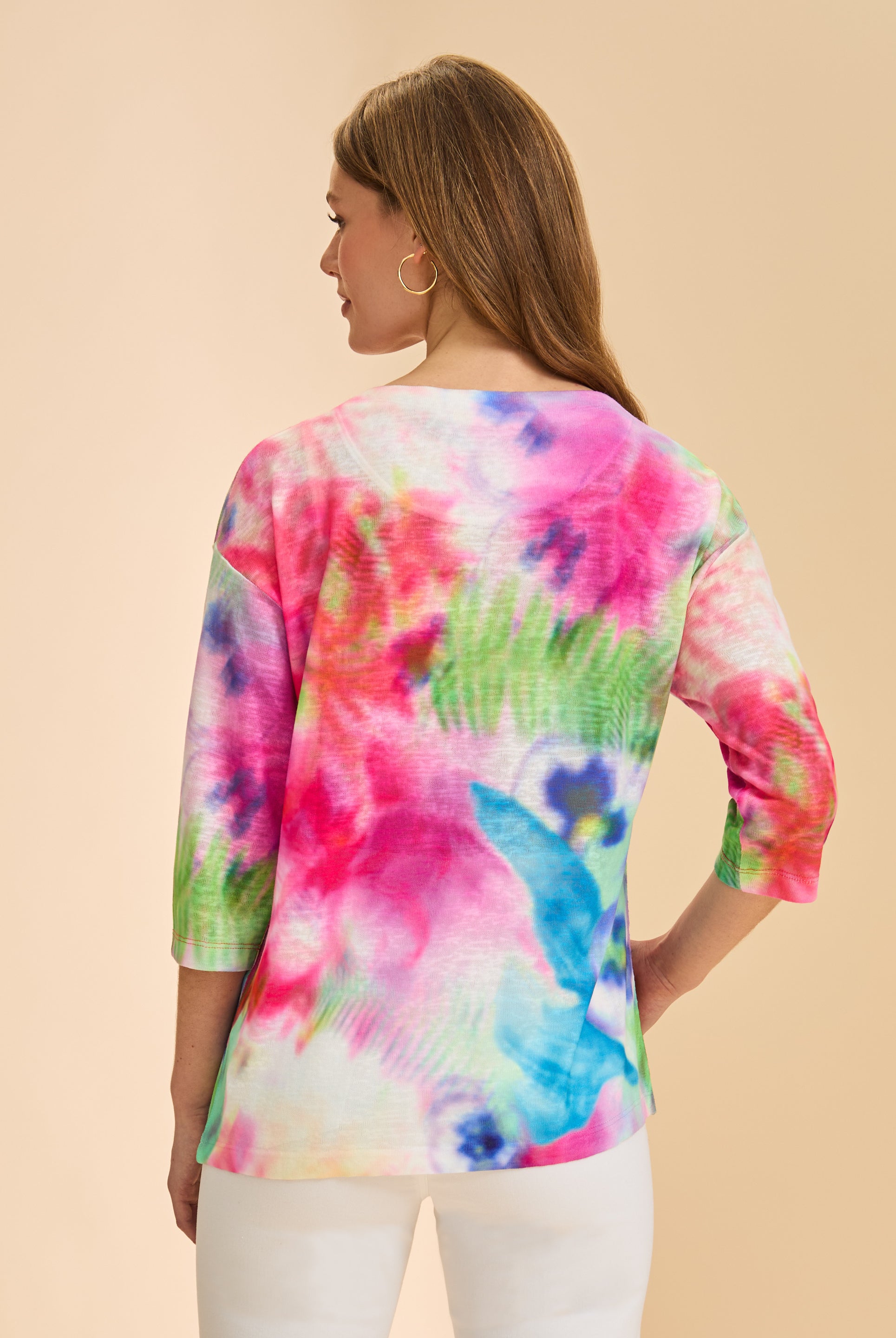 Back view of floral print 3/4 sleeve top showcasing pattern by French Dressing Jeans (FDJ)