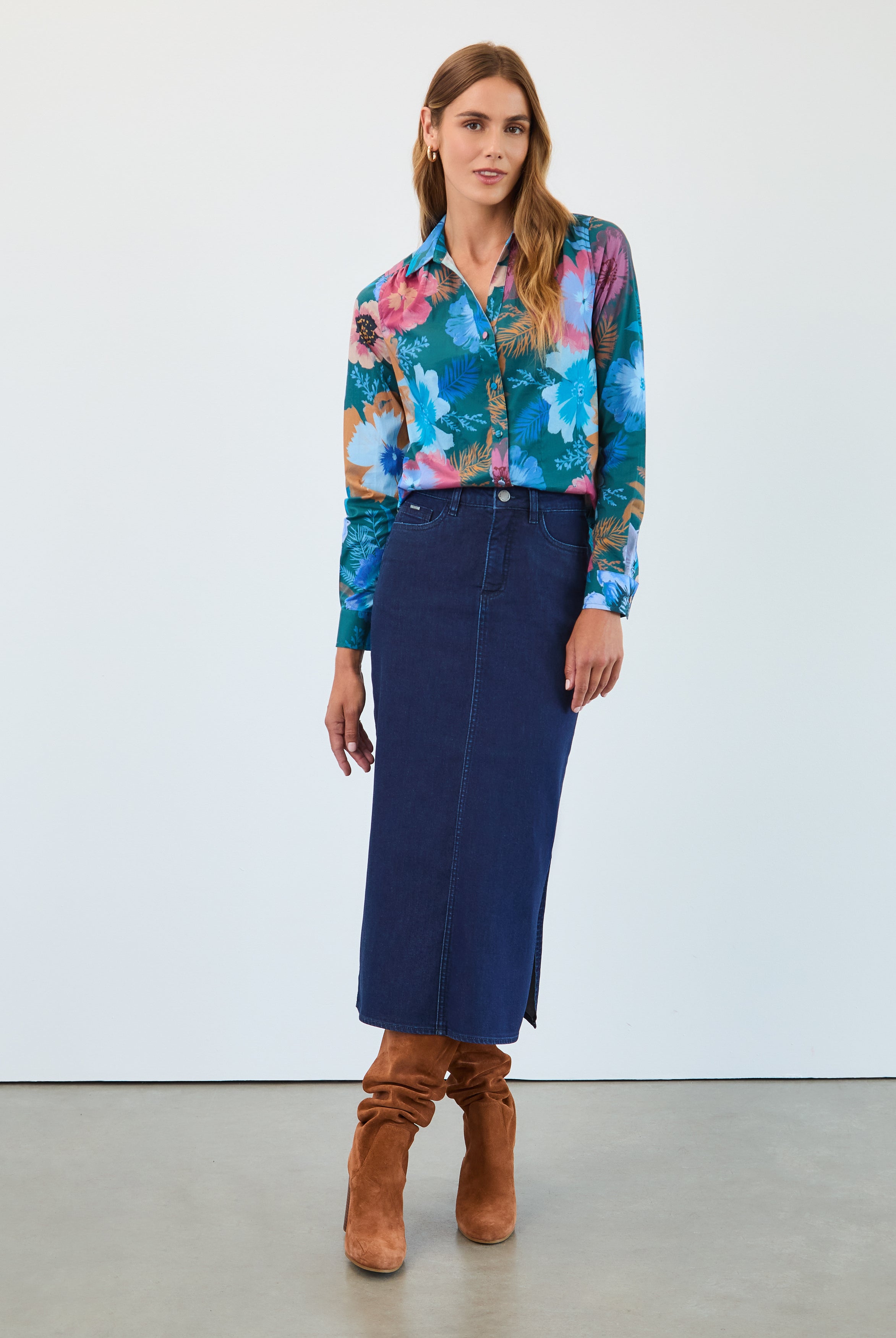 Long sleeve split neck shirt