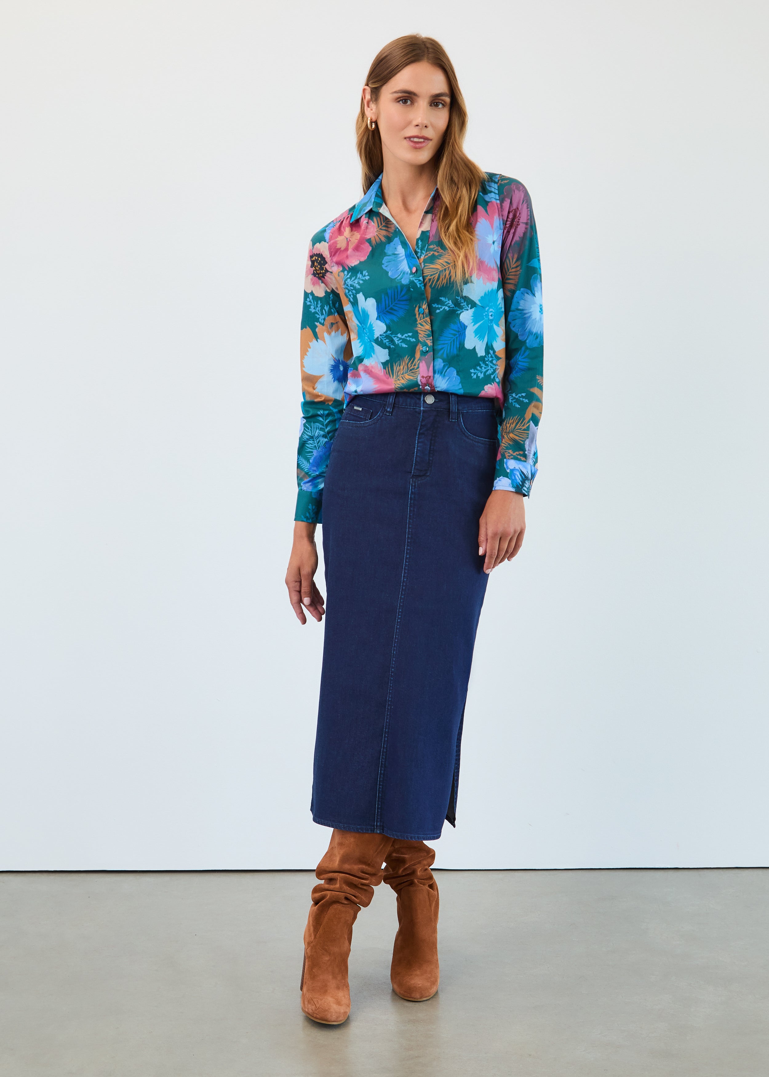 Long sleeve split neck shirt