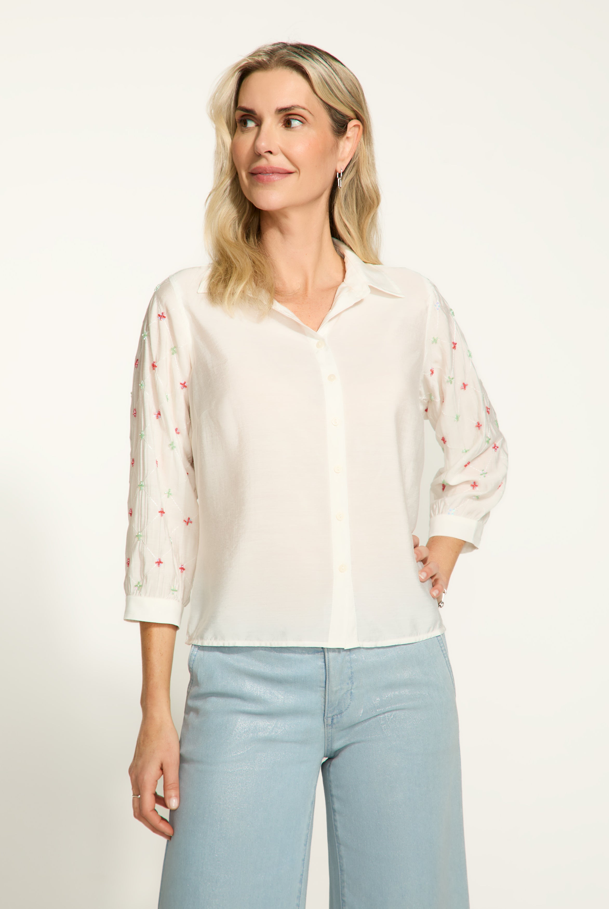 Embellished sleeve shirt