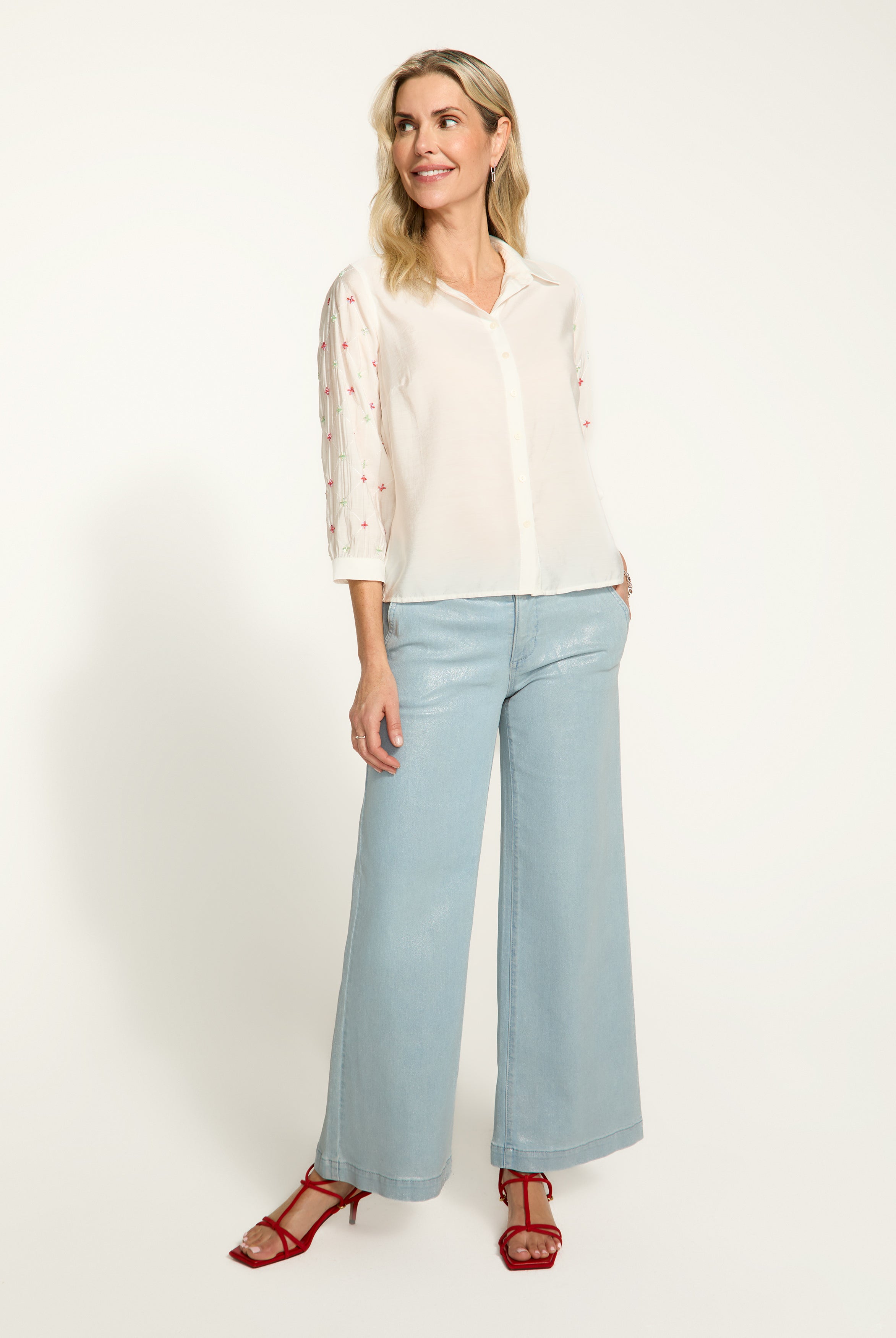 Embellished sleeve shirt