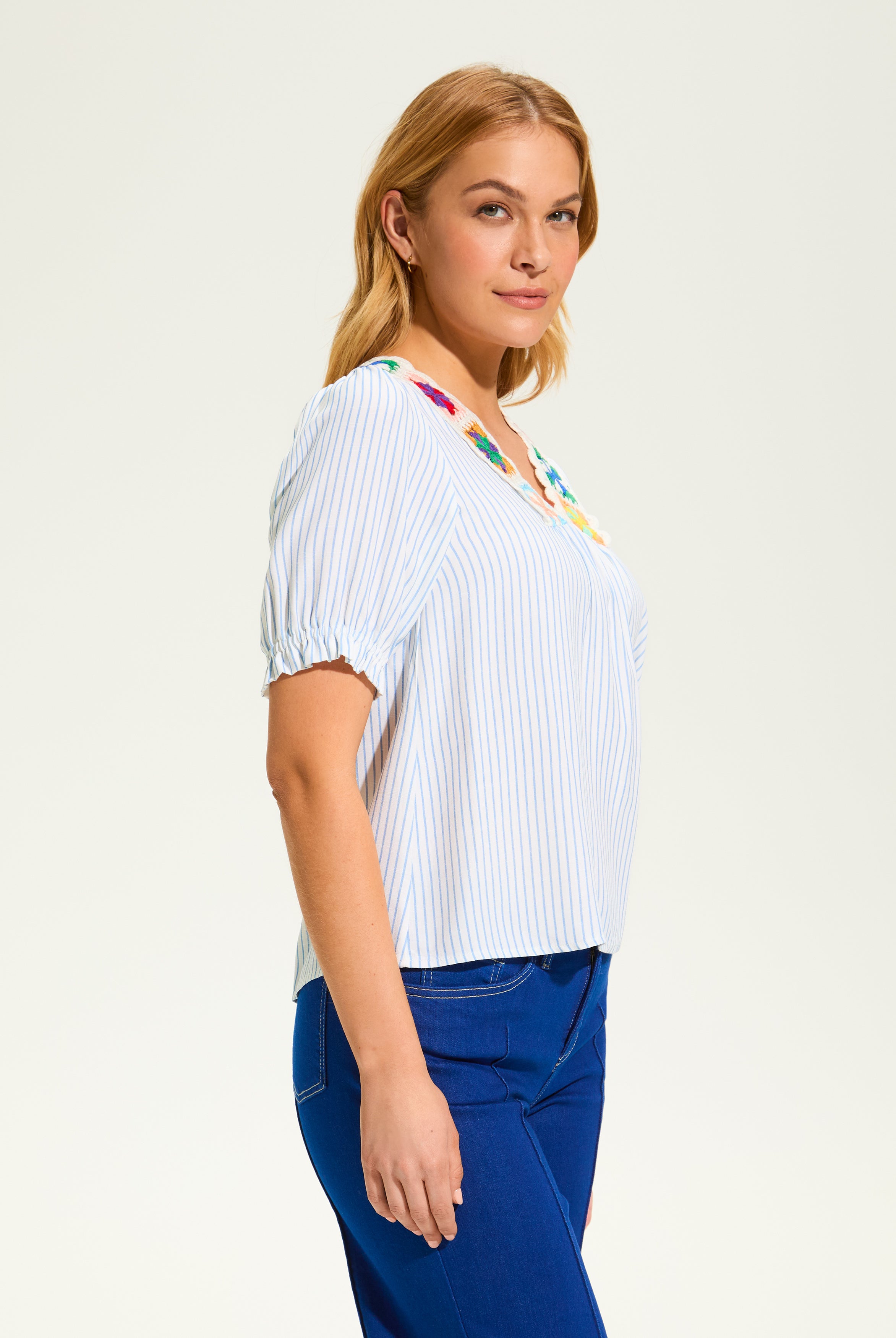 V Neck Crochet Trim Blouse