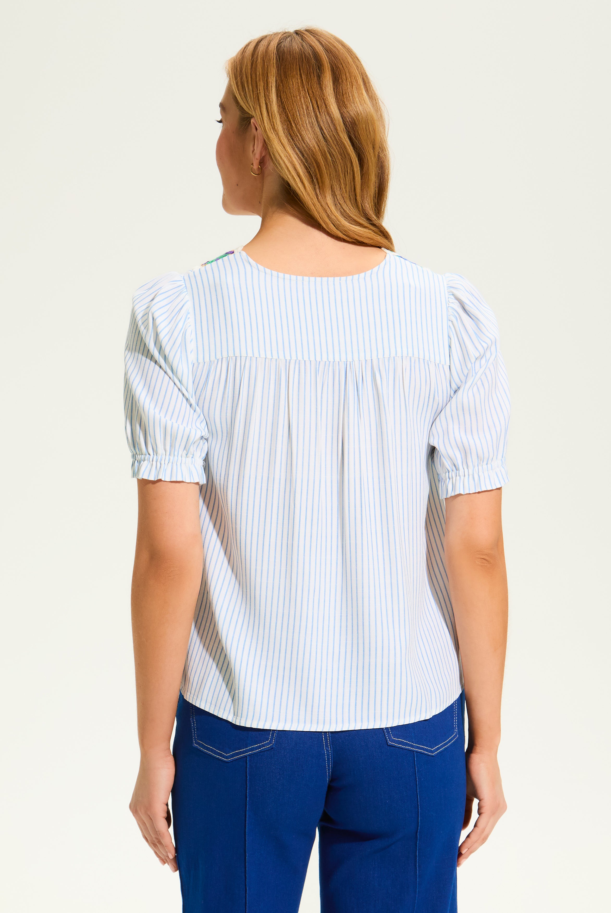 V Neck Crochet Trim Blouse