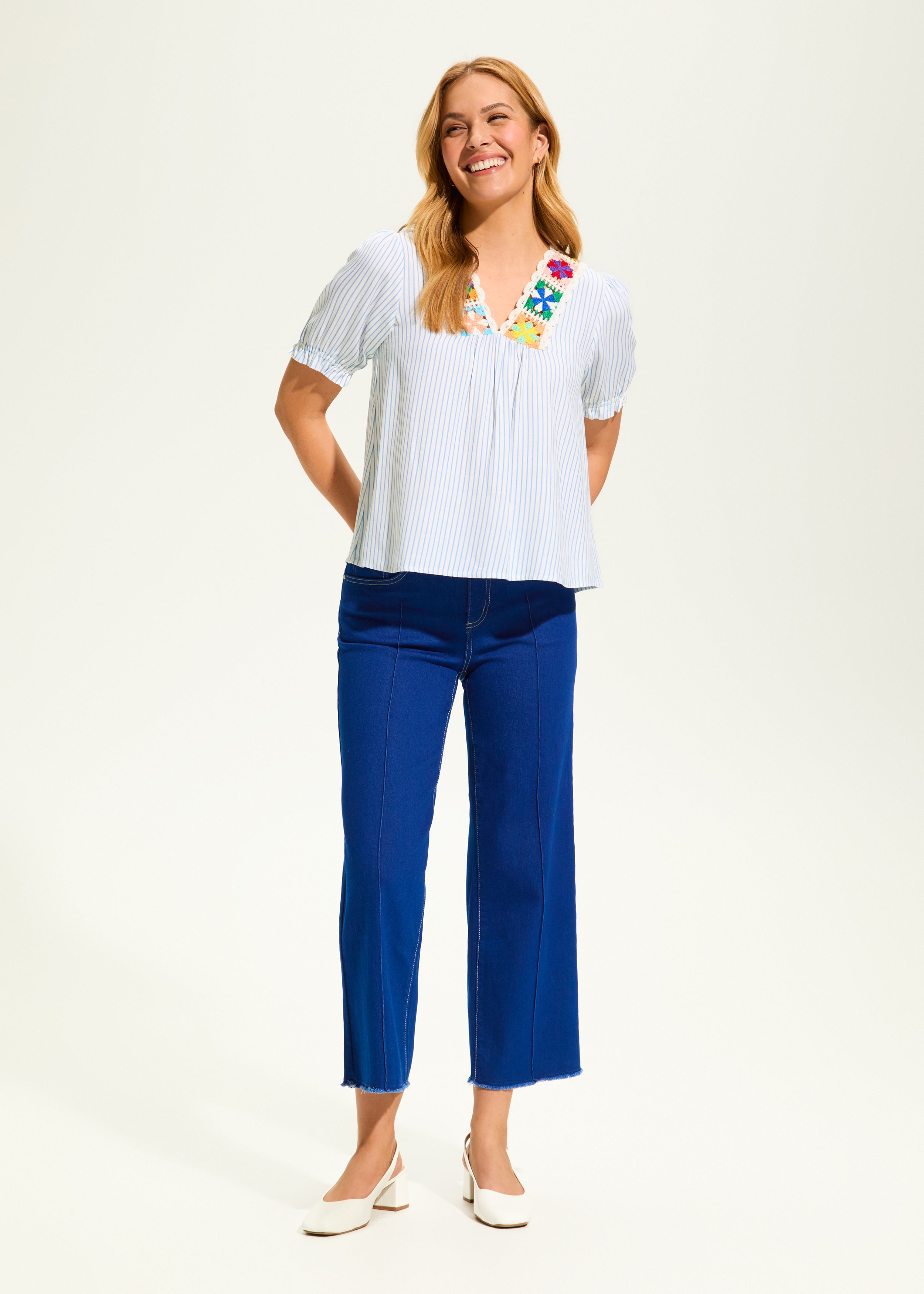 V Neck Crochet Trim Blouse