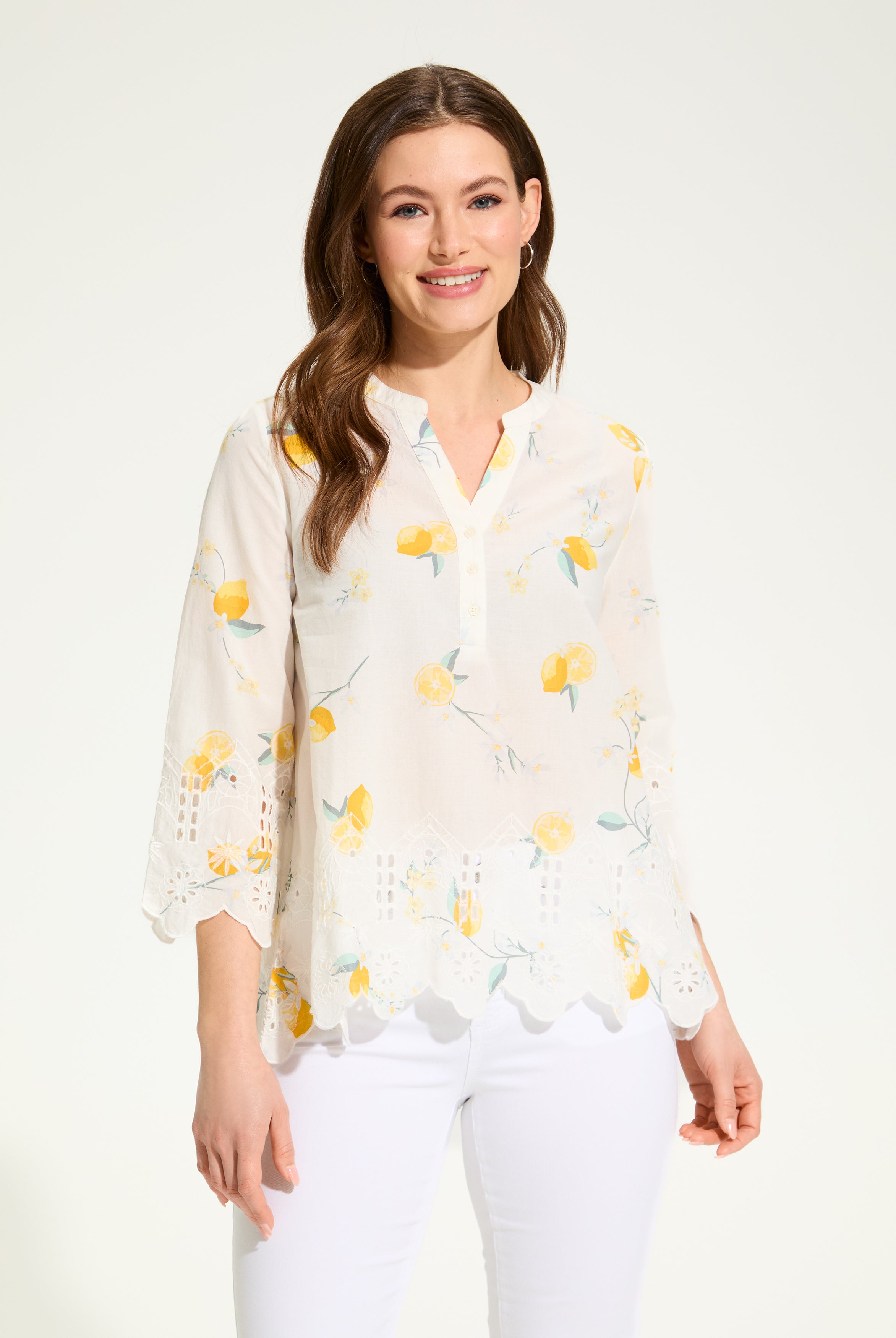 Lemon Print Eyelet Top