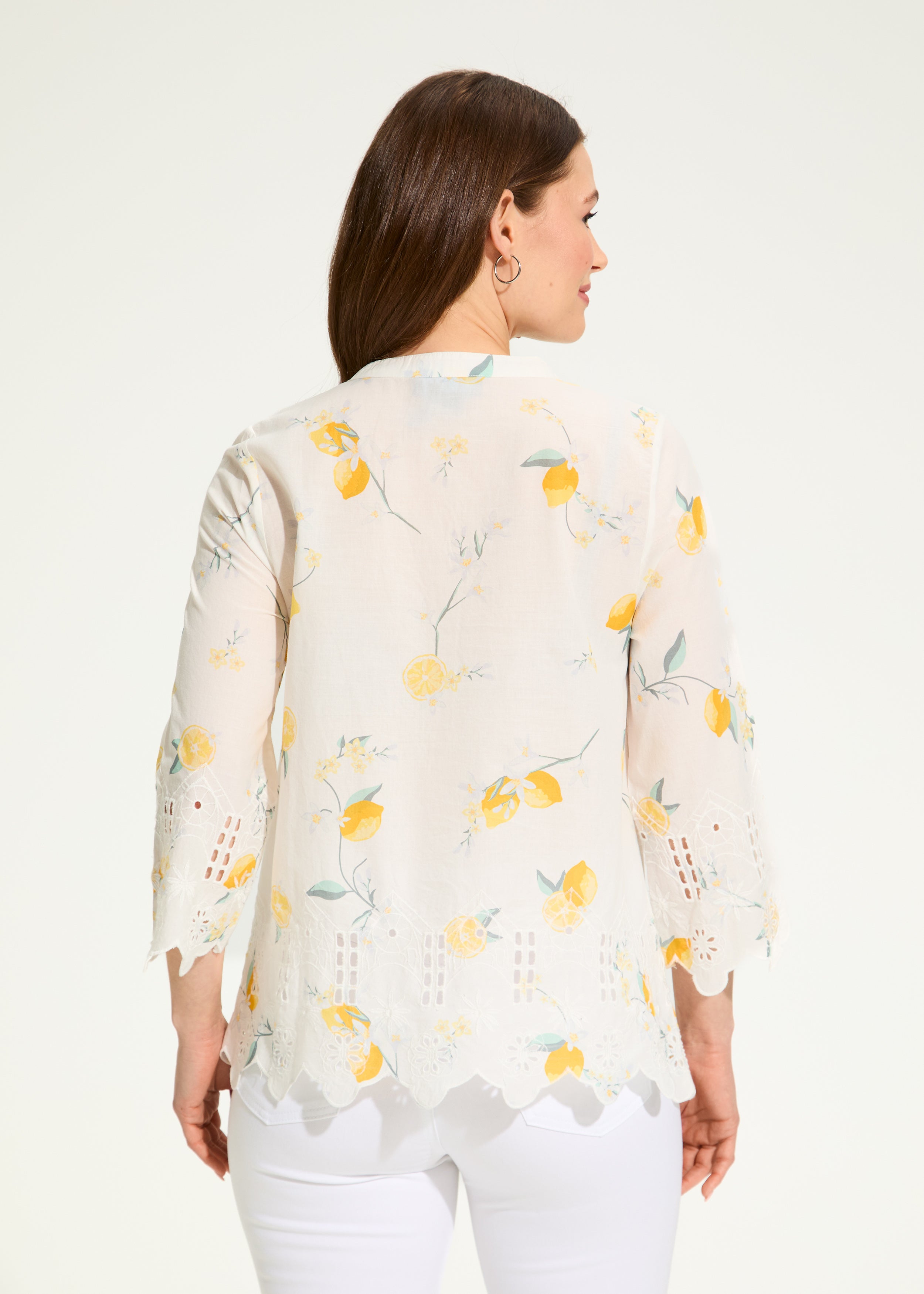 Lemon Print Eyelet Top