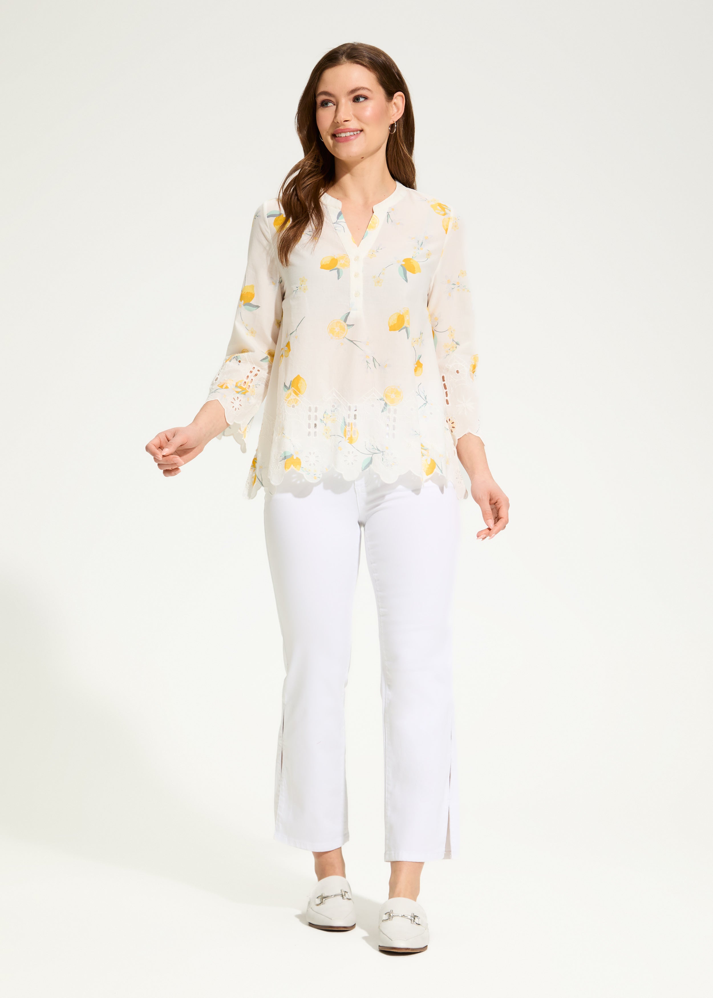 Lemon Print Eyelet Top
