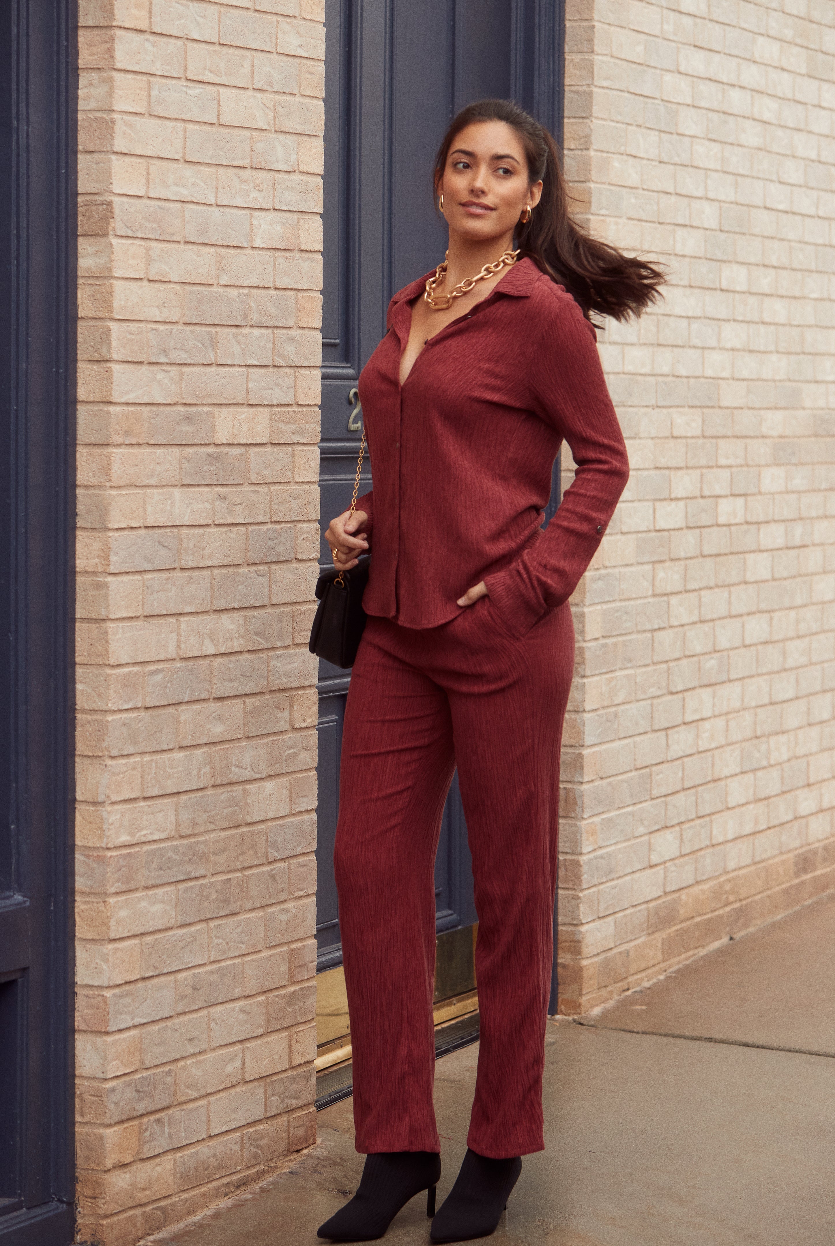 LONG ROLL UP SLEEVE CRINKLE SHIRT