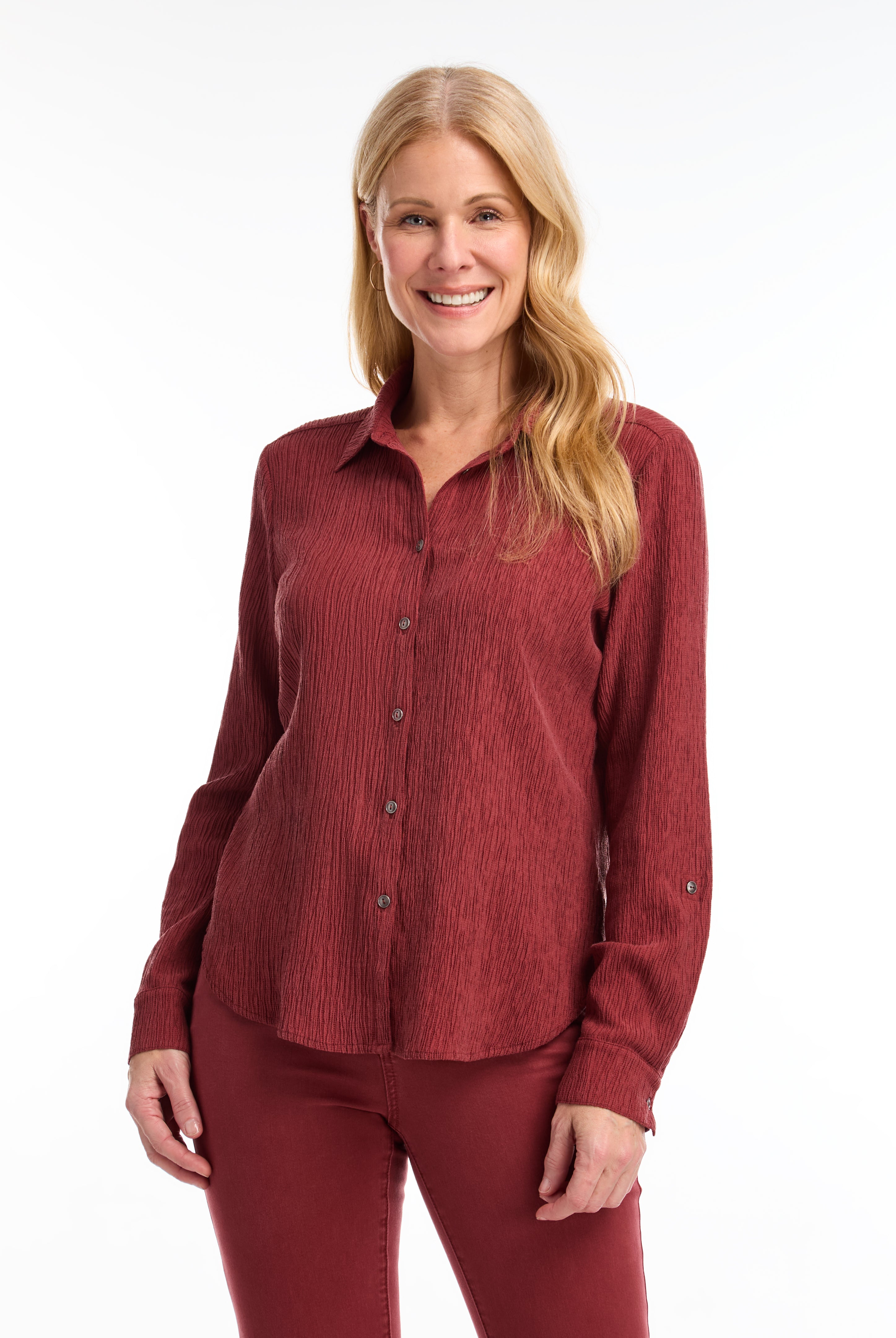 LONG ROLL UP SLEEVE CRINKLE SHIRT