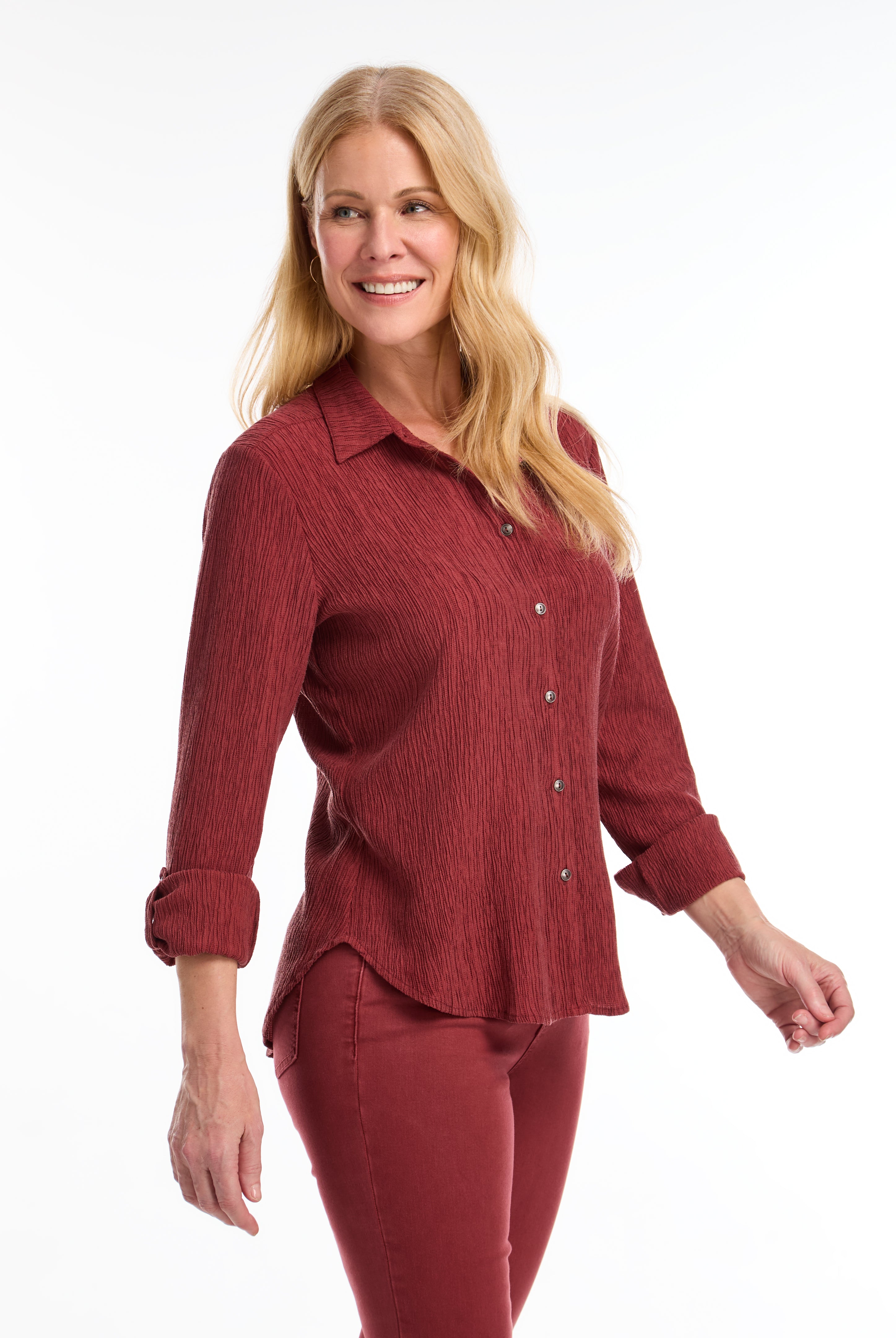 LONG ROLL UP SLEEVE CRINKLE SHIRT