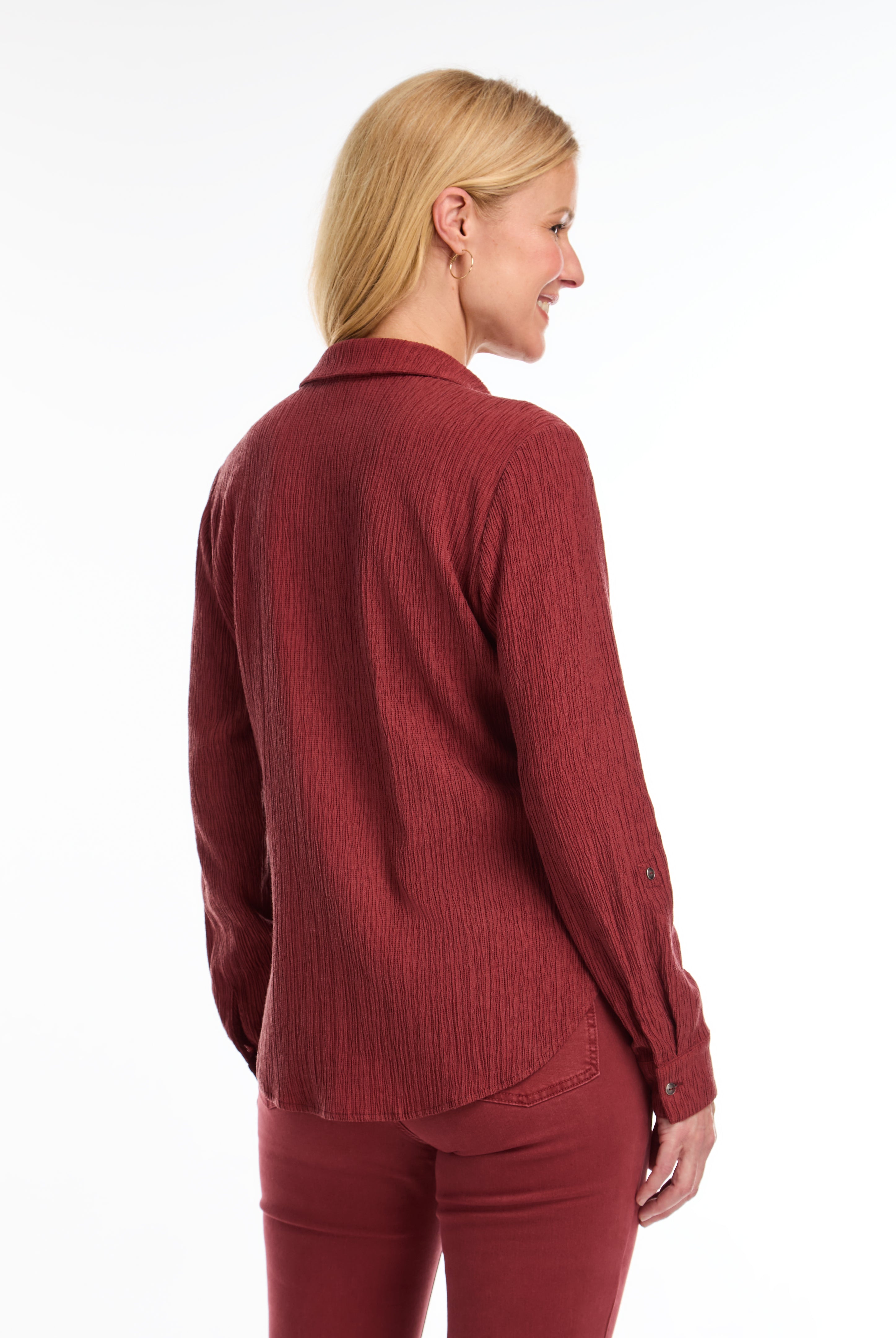 LONG ROLL UP SLEEVE CRINKLE SHIRT