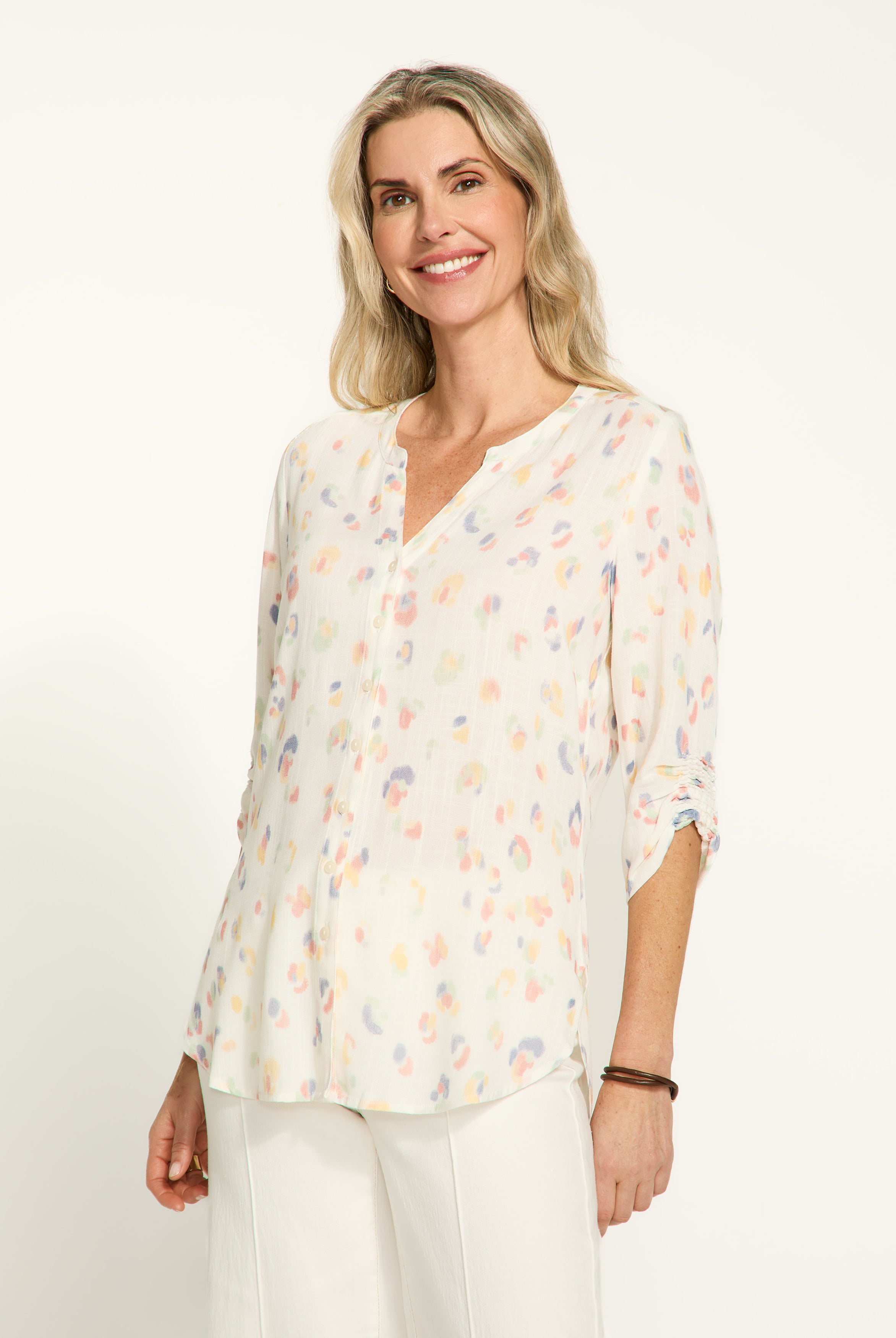 Smocked sleeve shirt