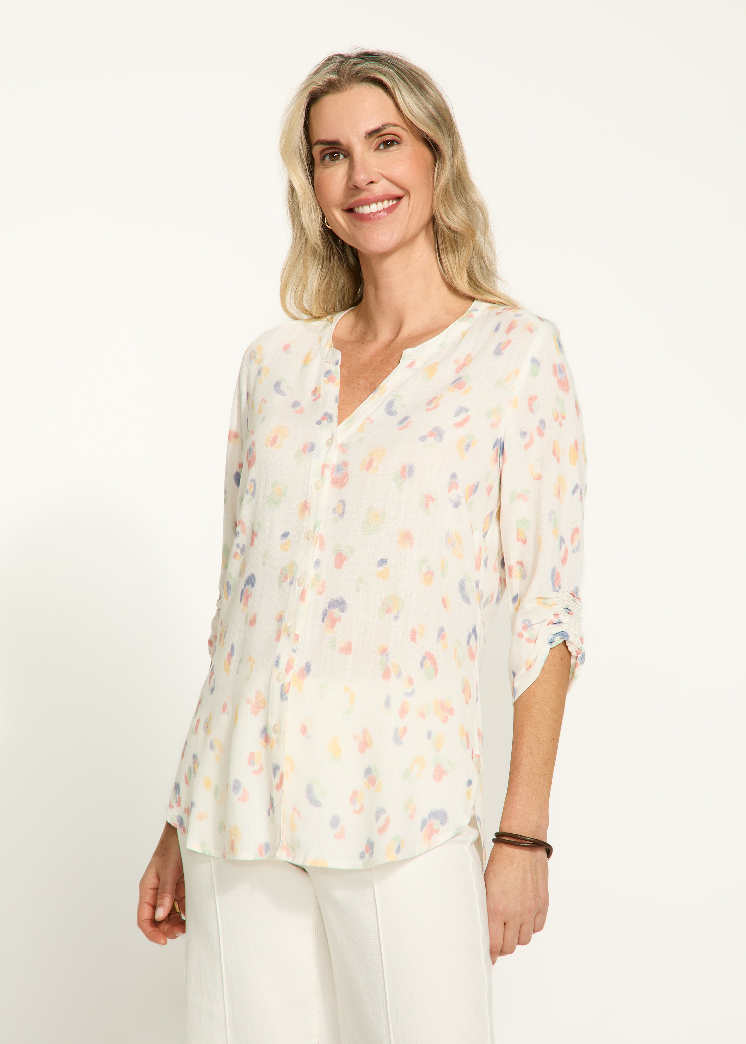 Smocked sleeve shirt