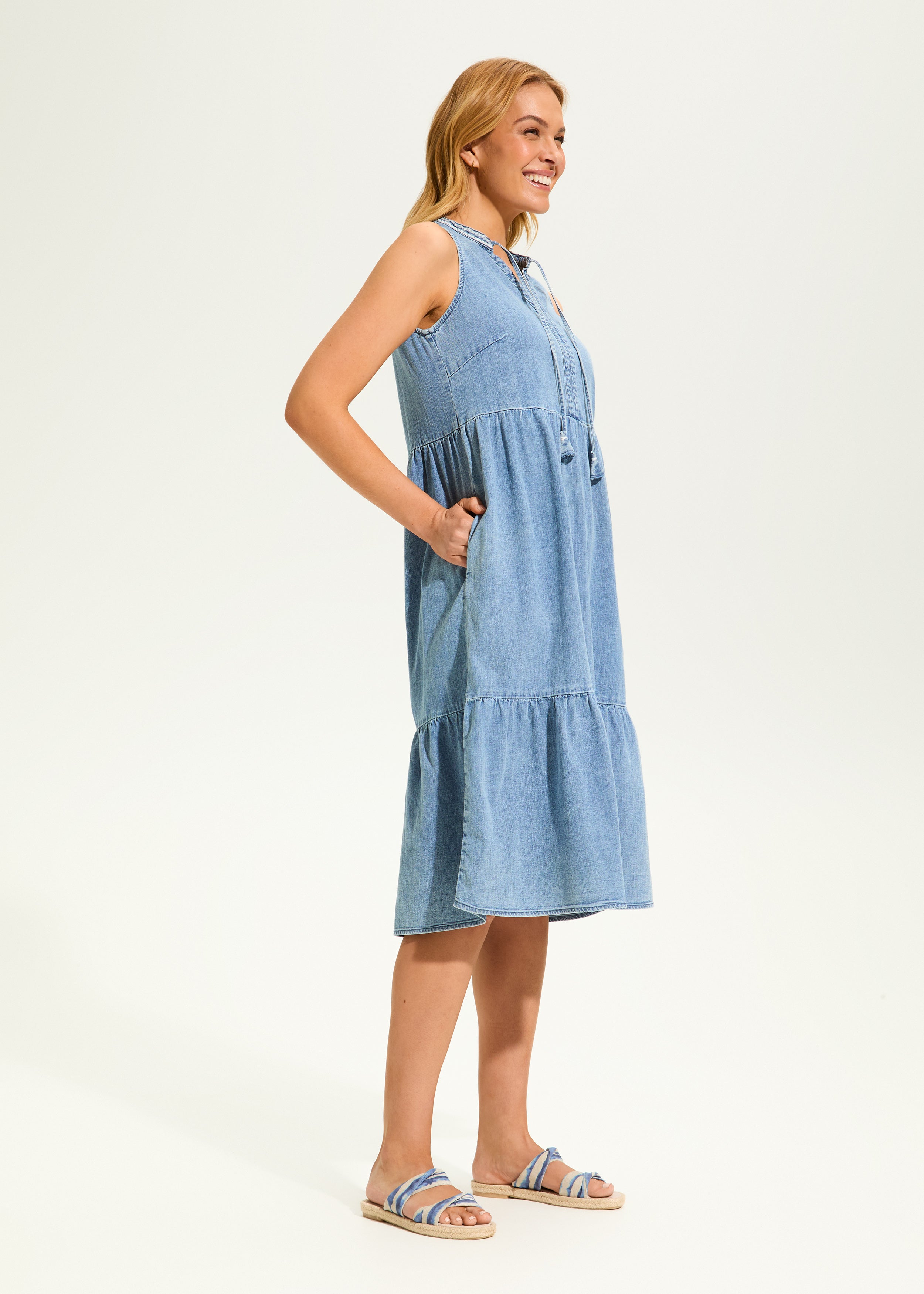 Light Denim Tiered Dress