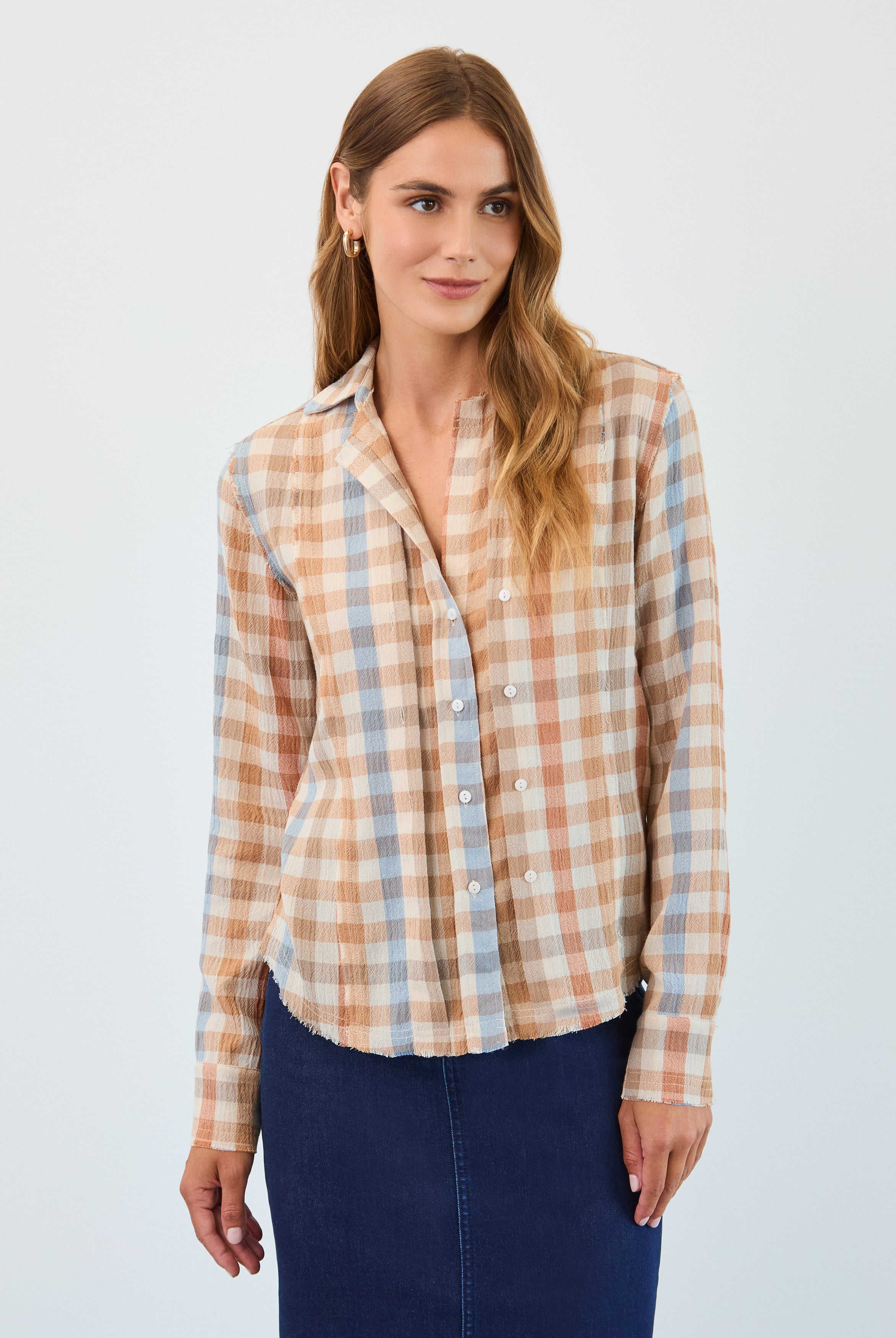 Long sleeve fringed gauze shirt