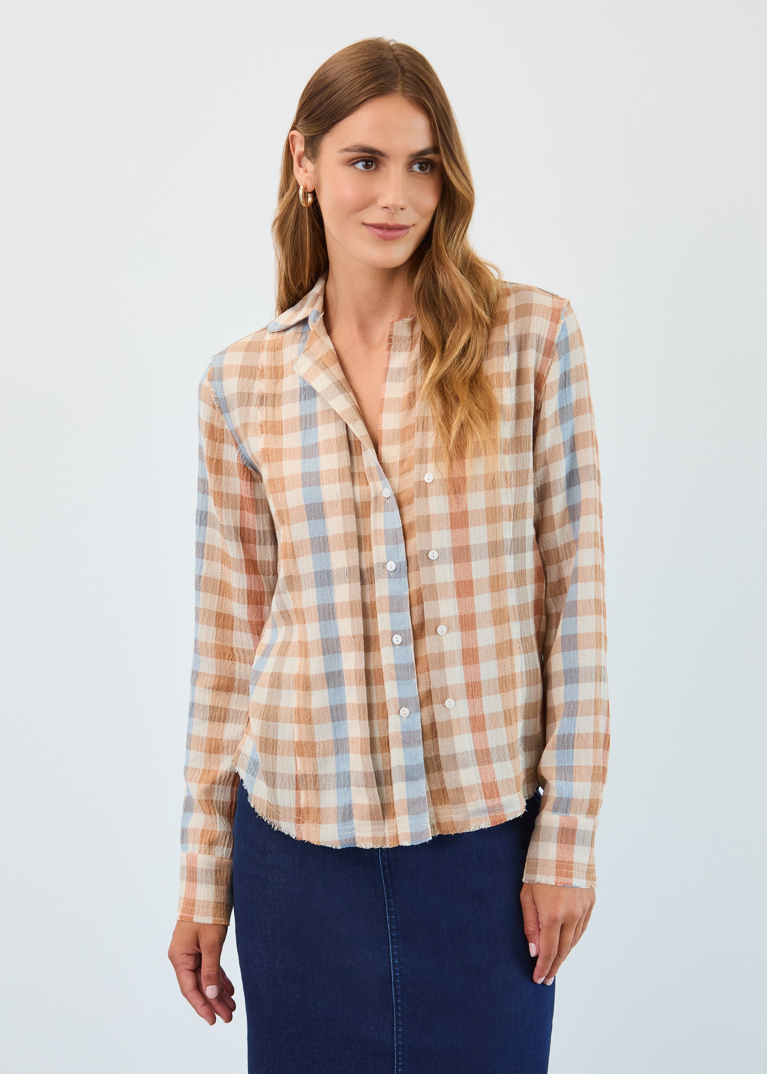 Long sleeve fringed gauze shirt