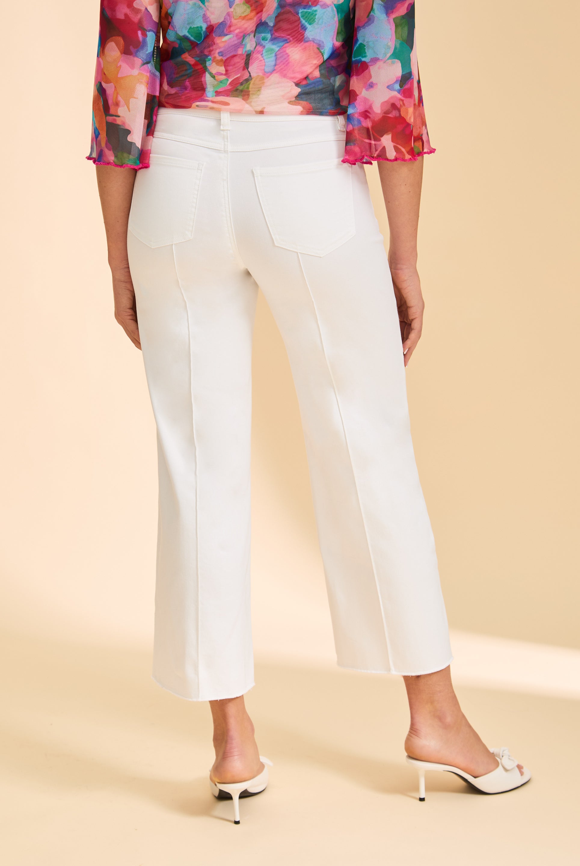 White pants back view showing patch pockets by French Dressing Jeans (FDJ)