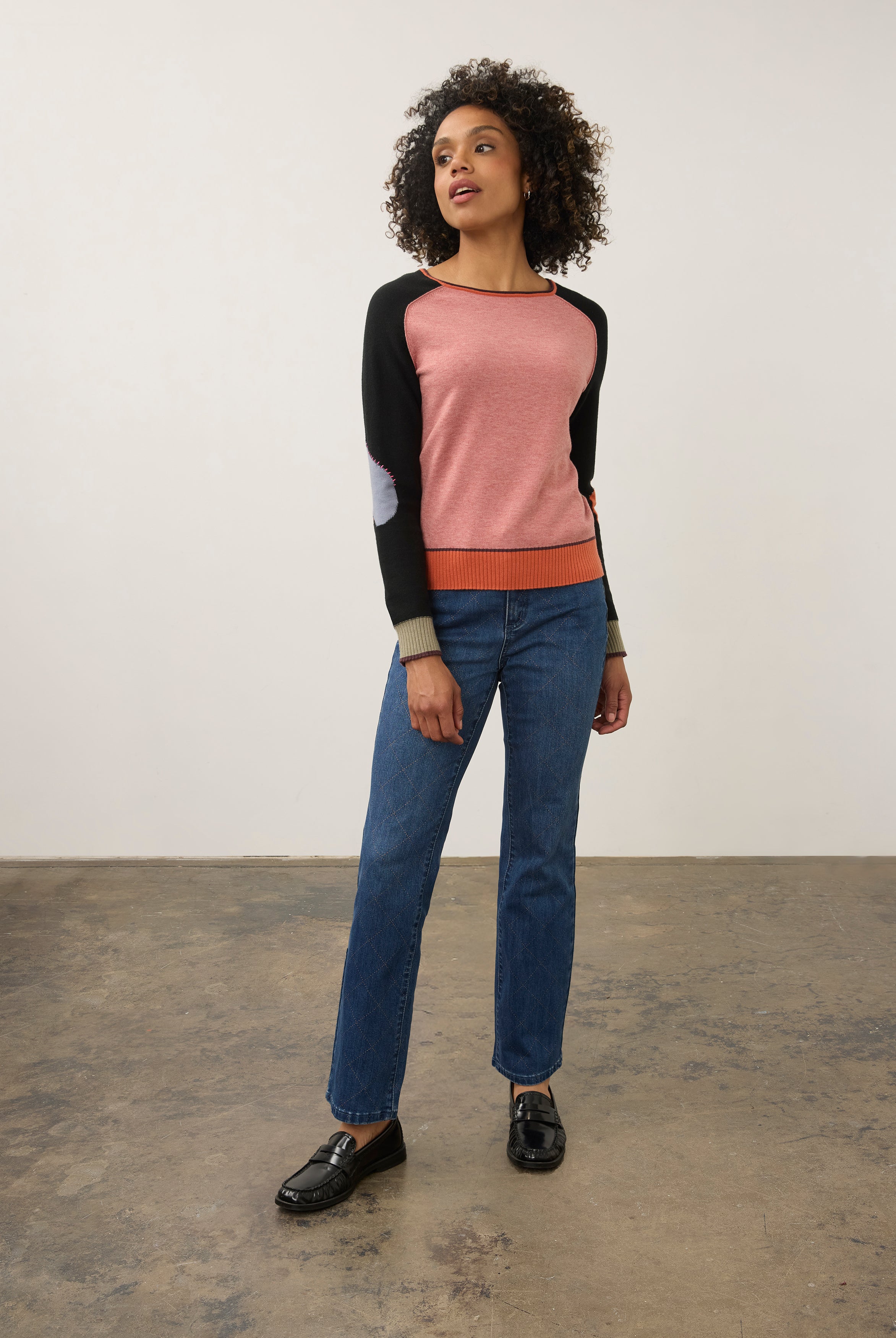 Full body image of medium blue Olivia denim, highlighting sleek tapered legs by French Dressing Jeans (FDJ)