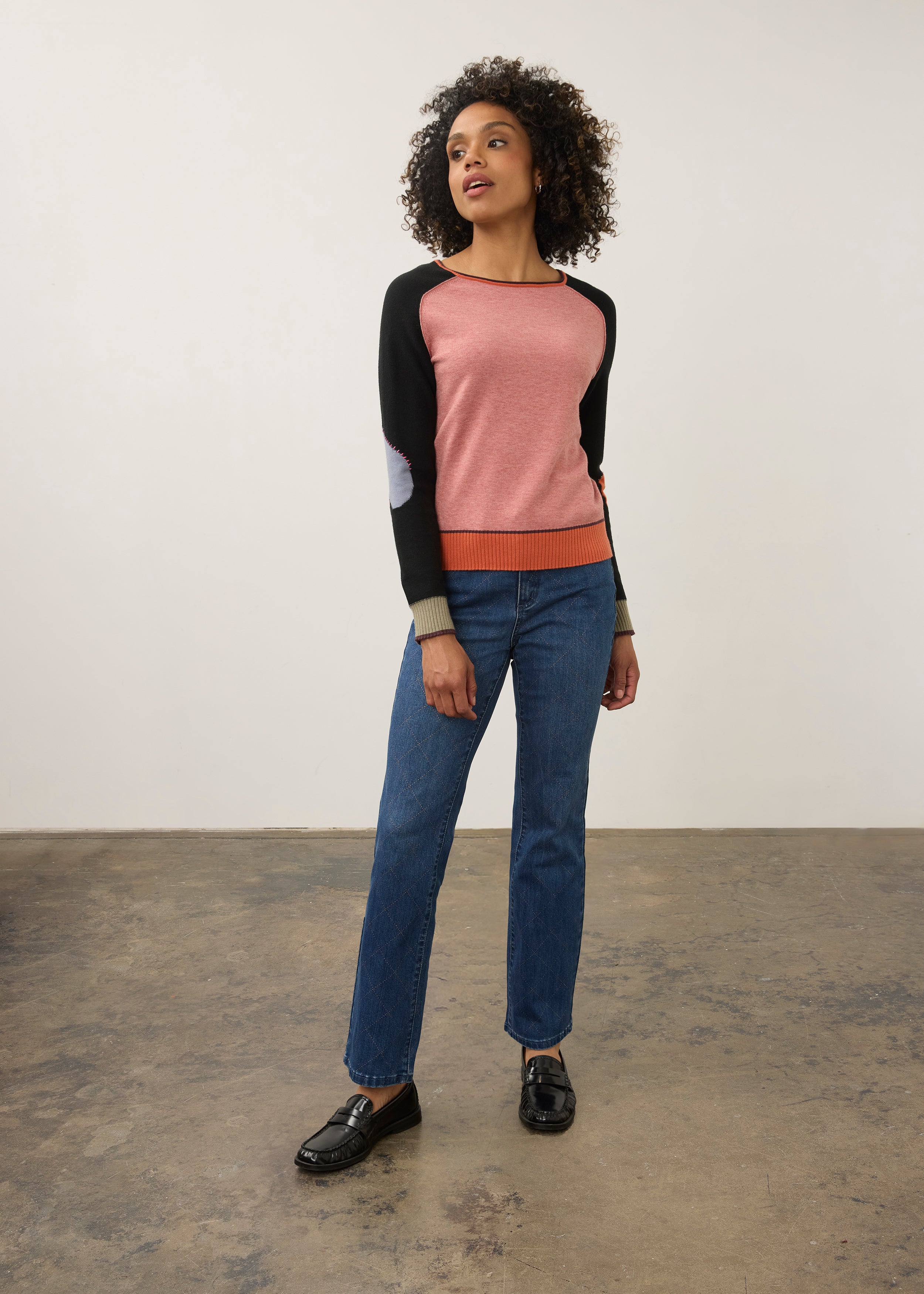Full body image of medium blue Olivia denim, highlighting sleek tapered legs by French Dressing Jeans (FDJ)