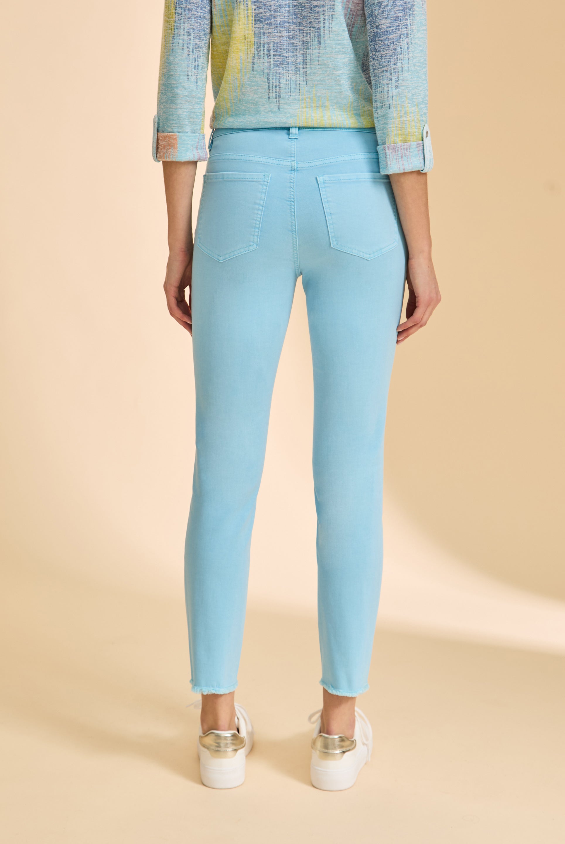 Pacific Blue skinny pants back view showing patch pockets by French Dressing Jeans (FDJ)