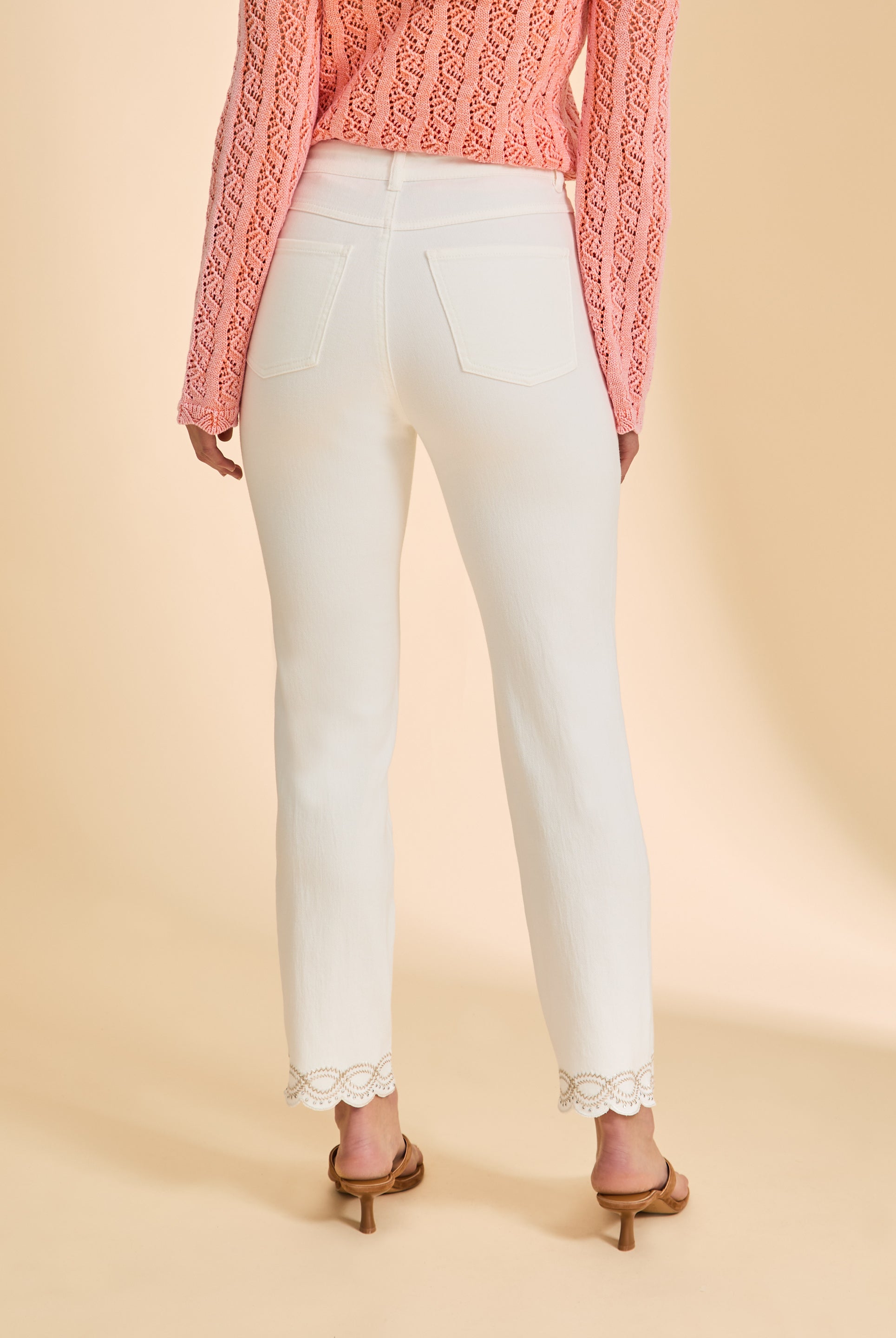 Back view of ivory Suzanne straight ankle denim featuring patch pockets by French Dressing Jeans (FDJ)
