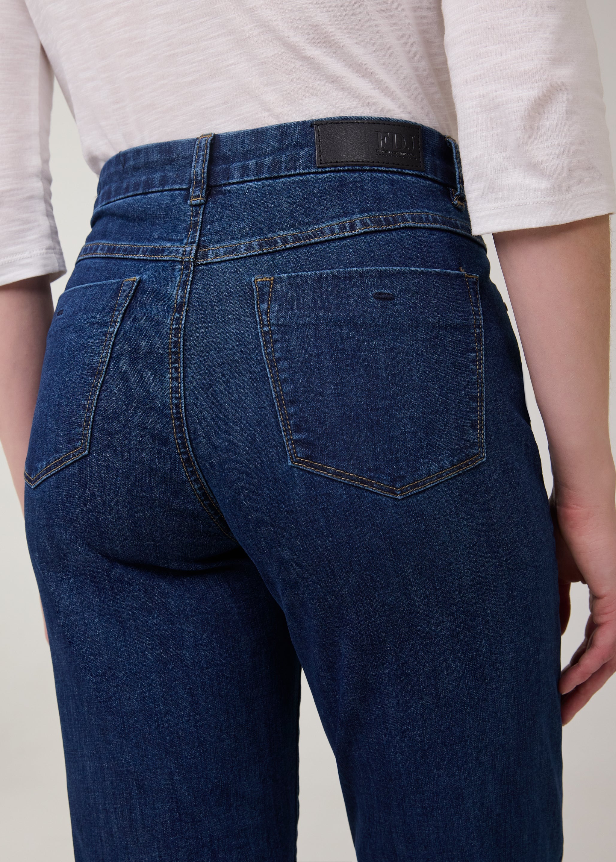 Detail shot of back patch pockets and stitching on Delight jeans by French Dressing Jeans (FDJ)