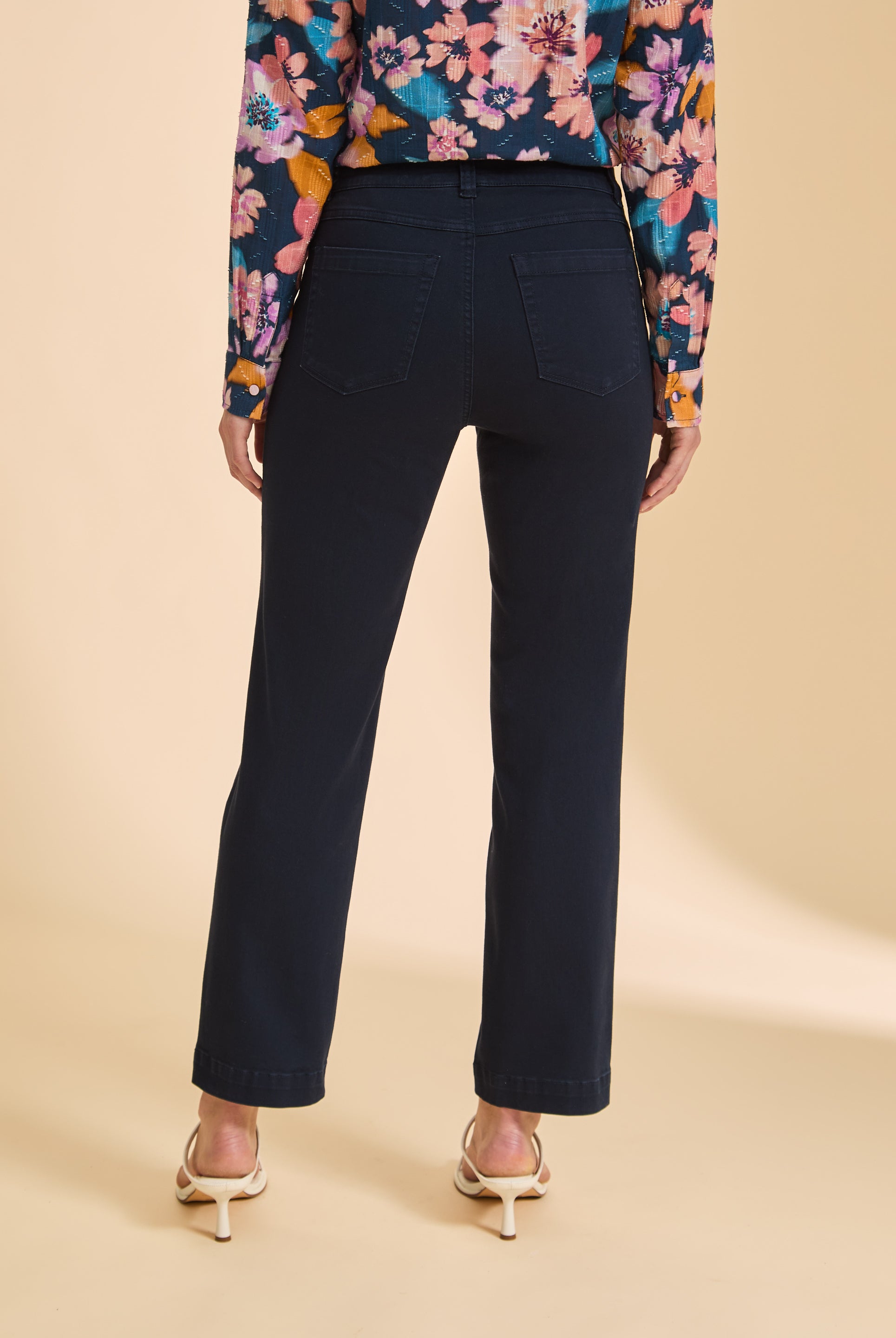 Navy pants with patch pockets back view by French Dressing Jeans (FDJ)