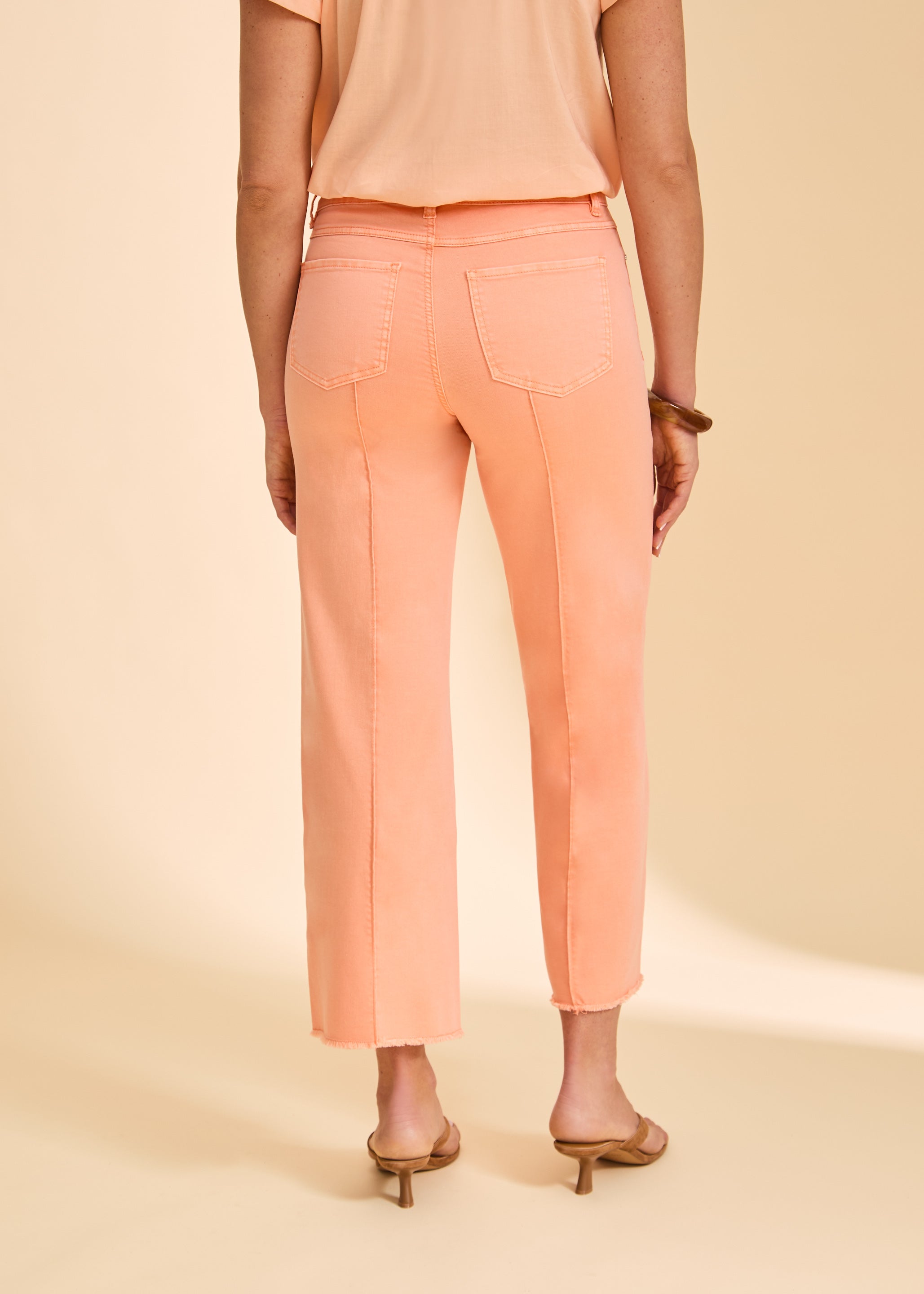 Peach pants back view showing patch pockets by French Dressing Jeans (FDJ)
