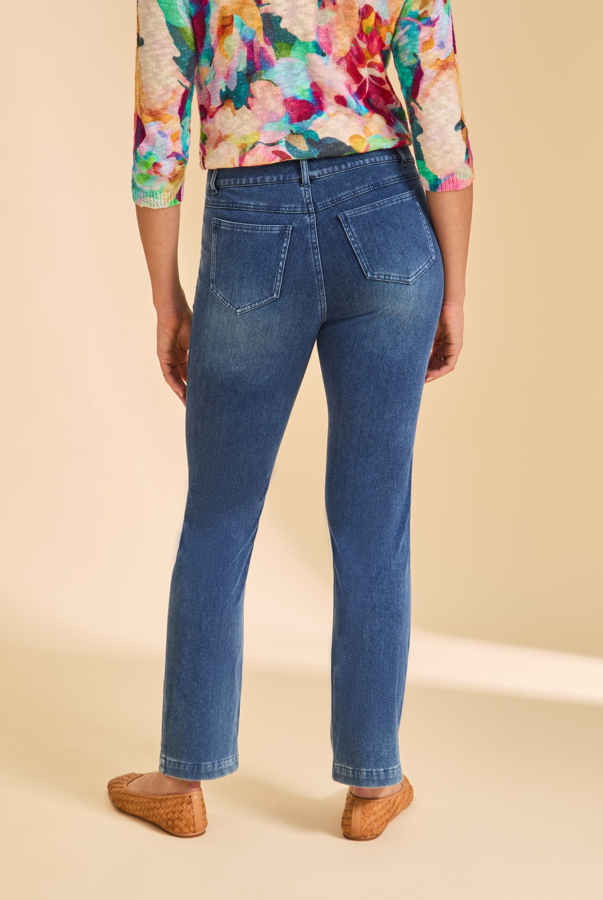Back view of dark blue jeans highlighting pocket design and fit by French Dressing Jeans (FDJ)