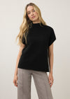 Front view of black short sleeve top with ribbed texture and high collar by French Dressing Jeans (FDJ)