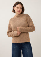 Front view of tan long sleeve top with patterned texture by French Dressing Jeans (FDJ)