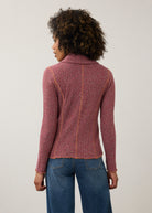 Back view of pink cowl neck top showcasing ribbed texture by French Dressing Jeans (FDJ)