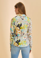 Back view of abstract floral shirt featuring colorful pattern by French Dressing Jeans (FDJ)