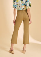 Back view of beige pants with patch pockets and wide leg crop by French Dressing Jeans (FDJ)