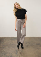 Full view of grey wide-leg denim styled with black top by French Dressing Jeans (FDJ) par French Dressing Jeans (FDJ)