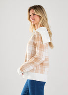 LONG SLEEVE PLAID HALF ZIP SWEATER