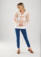 LONG SLEEVE PLAID HALF ZIP SWEATER