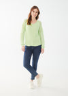 Long Pointelle Sleeve V-Neck Sweater