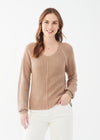 Long Pointelle Sleeve V-Neck Sweater