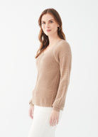 LONG POINTELLE SLEEVE V-NECK SWEATER