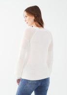 LONG POINTELLE SLEEVE V-NECK SWEATER