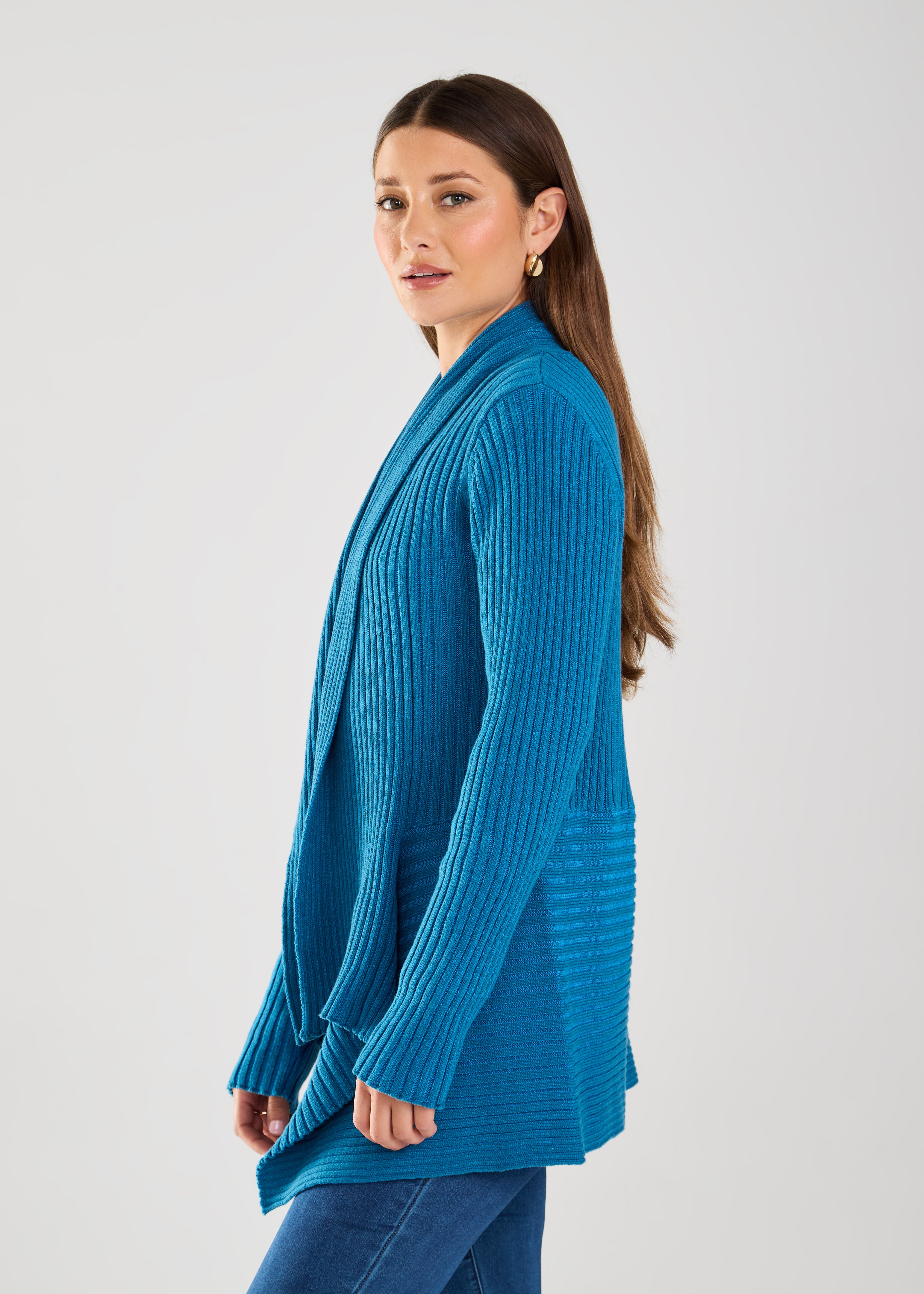 Long Sleeve Two Tone Cardigan Deep Teal